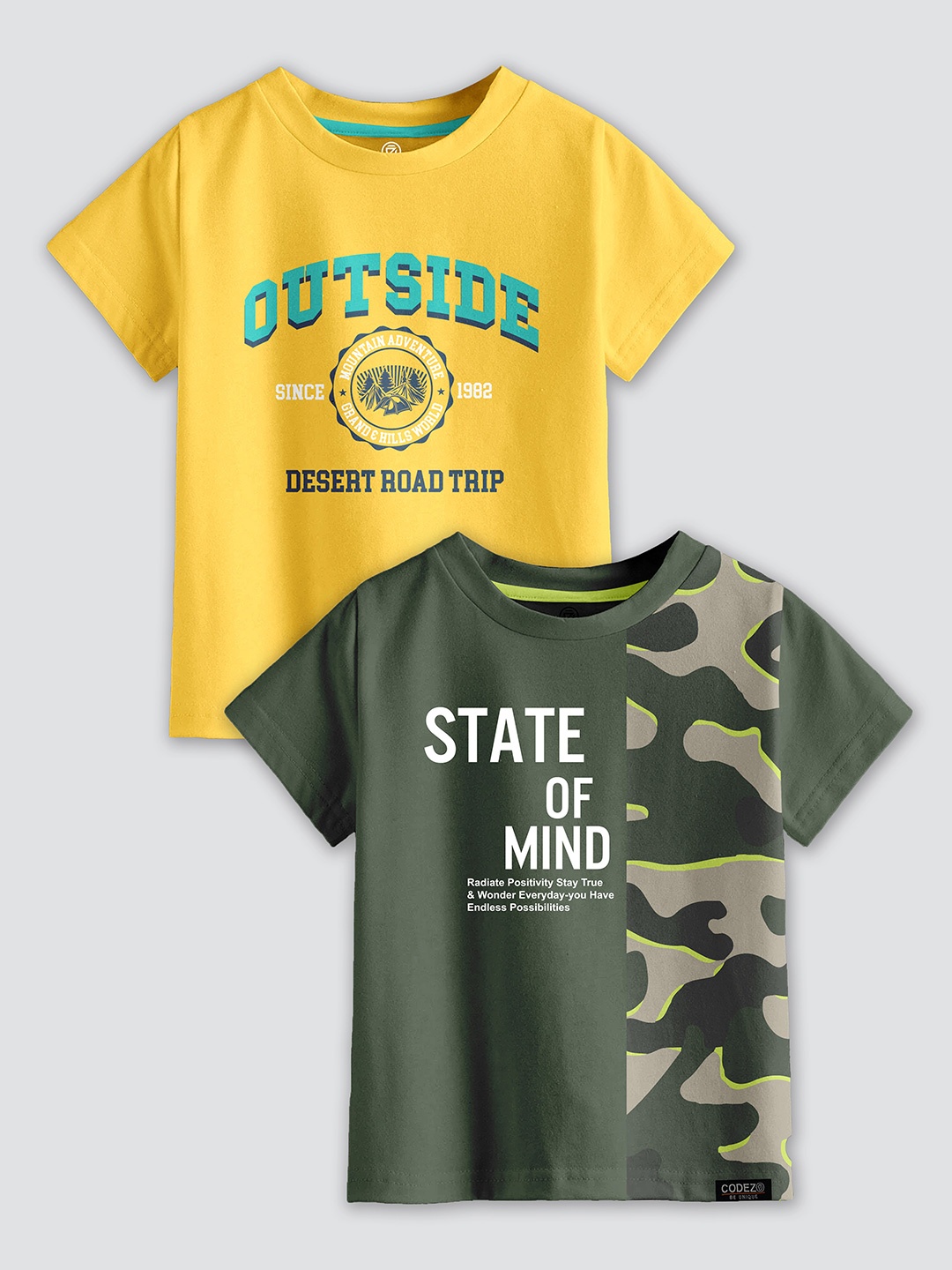 

CODEZ Boys 2 Printed Cotton T-shirts, Yellow