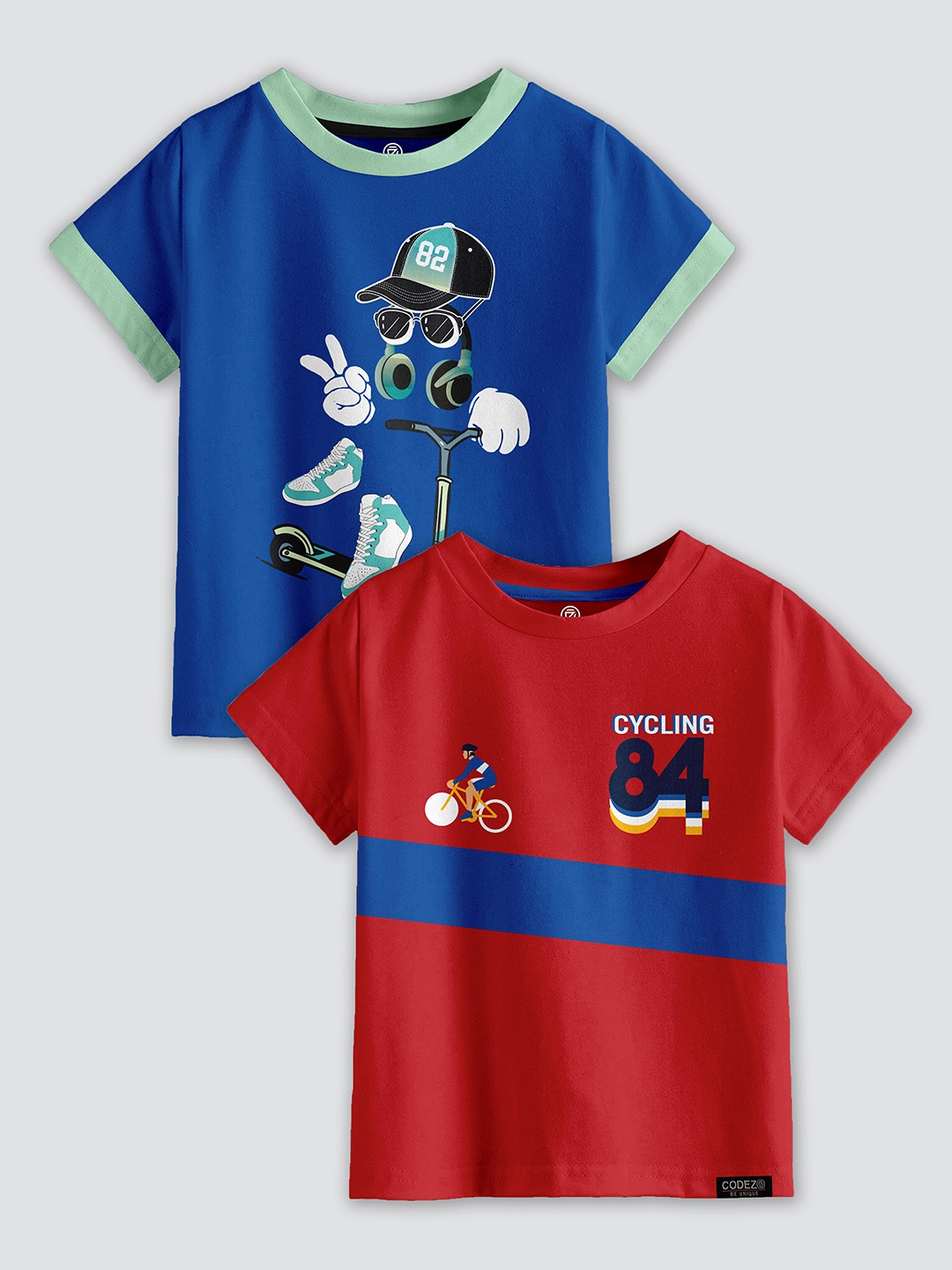 

CODEZ Boys Pack Of 2 Printed Cotton T-shirts, Navy blue