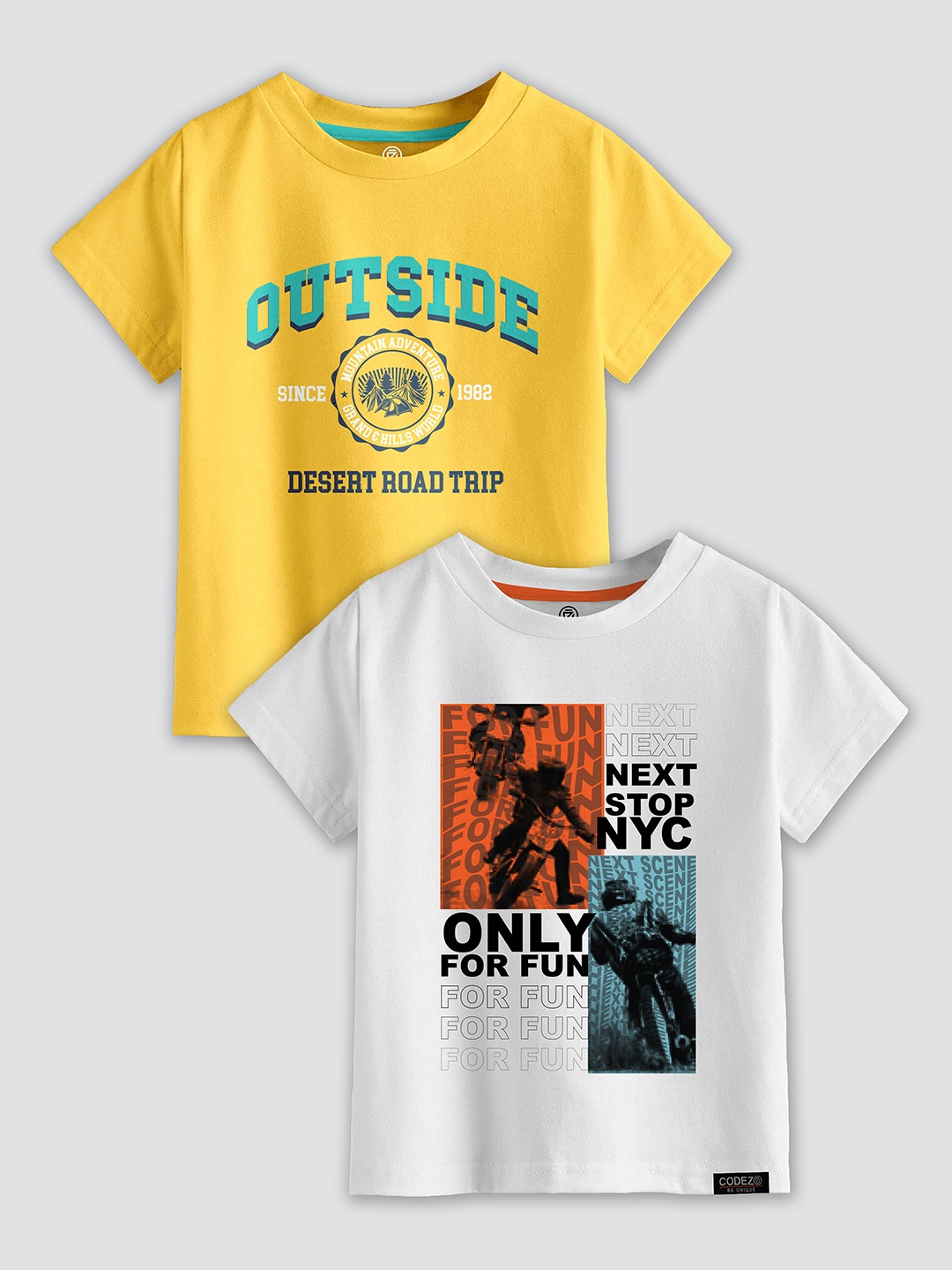 

CODEZ Boys 2 Printed Cotton T-shirts, Yellow