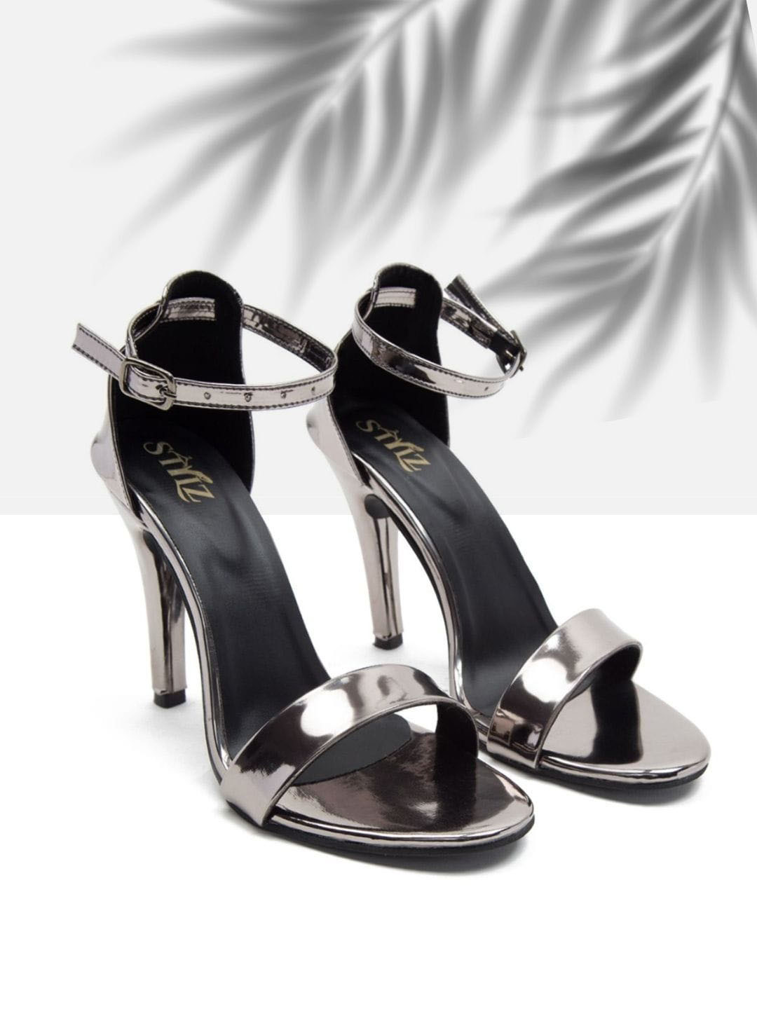 

STYLZINDIA Open Toe Ankle Loop Stiletto Heels, Silver