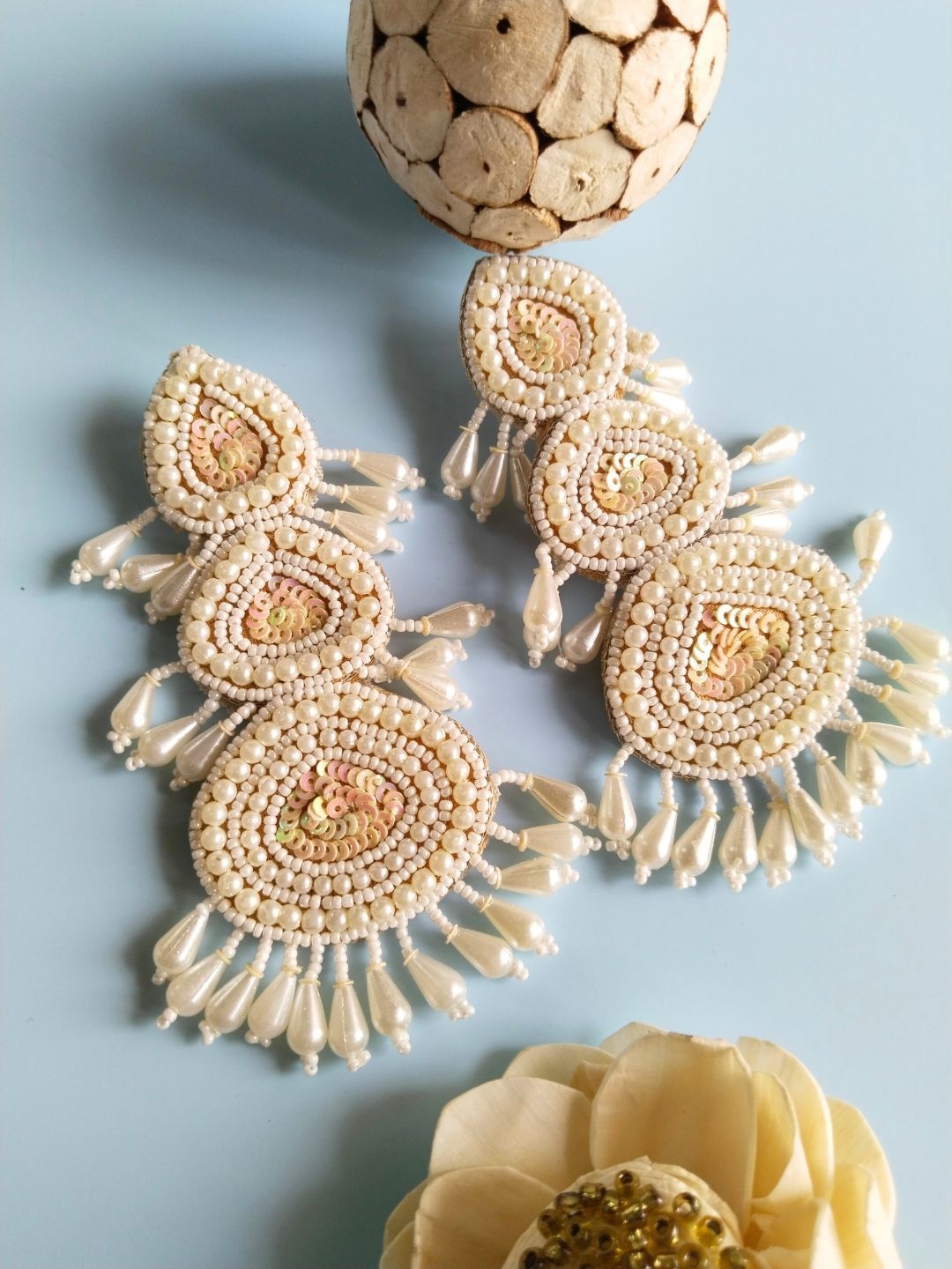 

DressBerry White Beaded Teardrop Shaped Drop Earrings