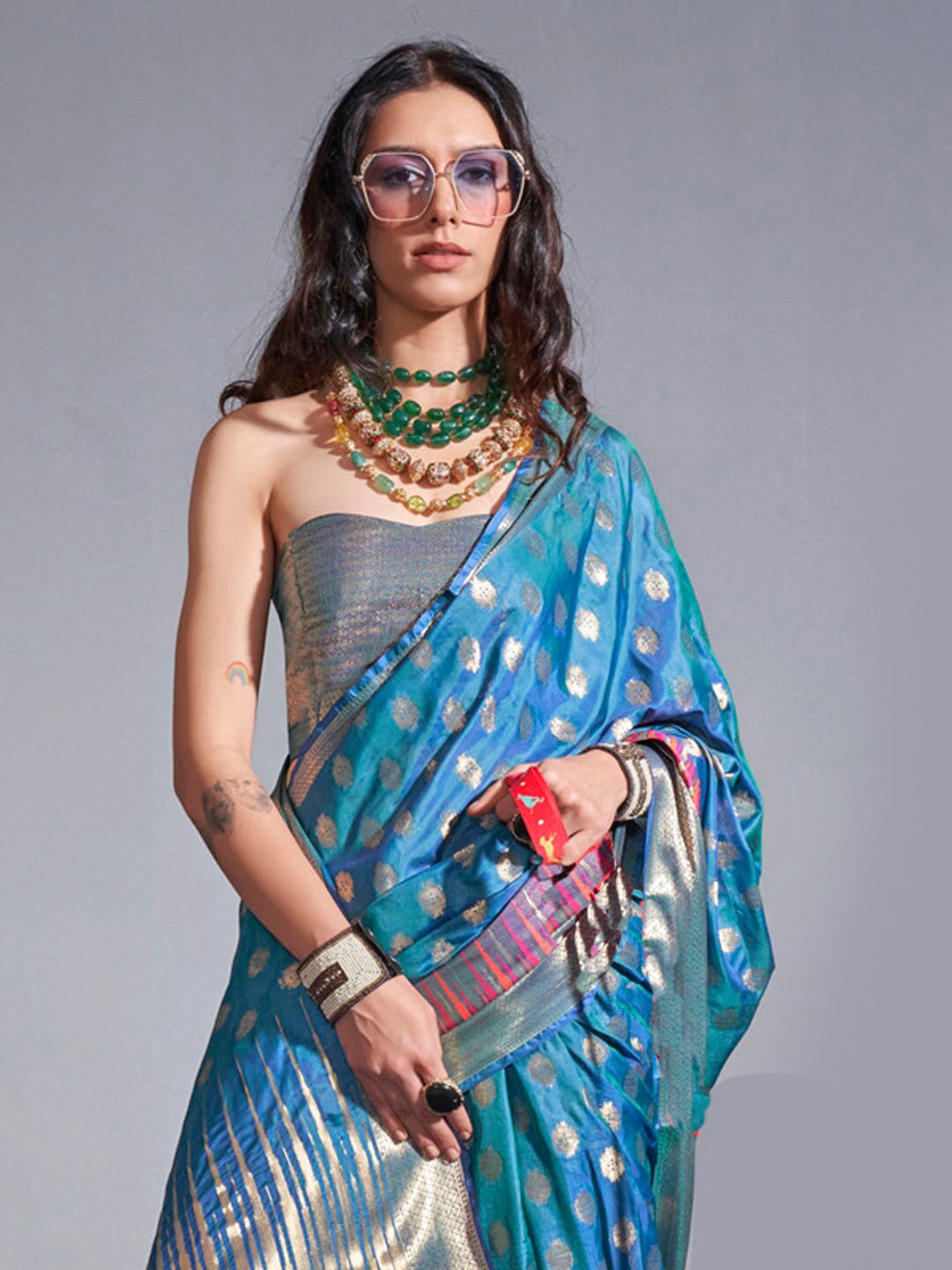 

Mitera Woven Design Zari Banarasi Saree, Teal