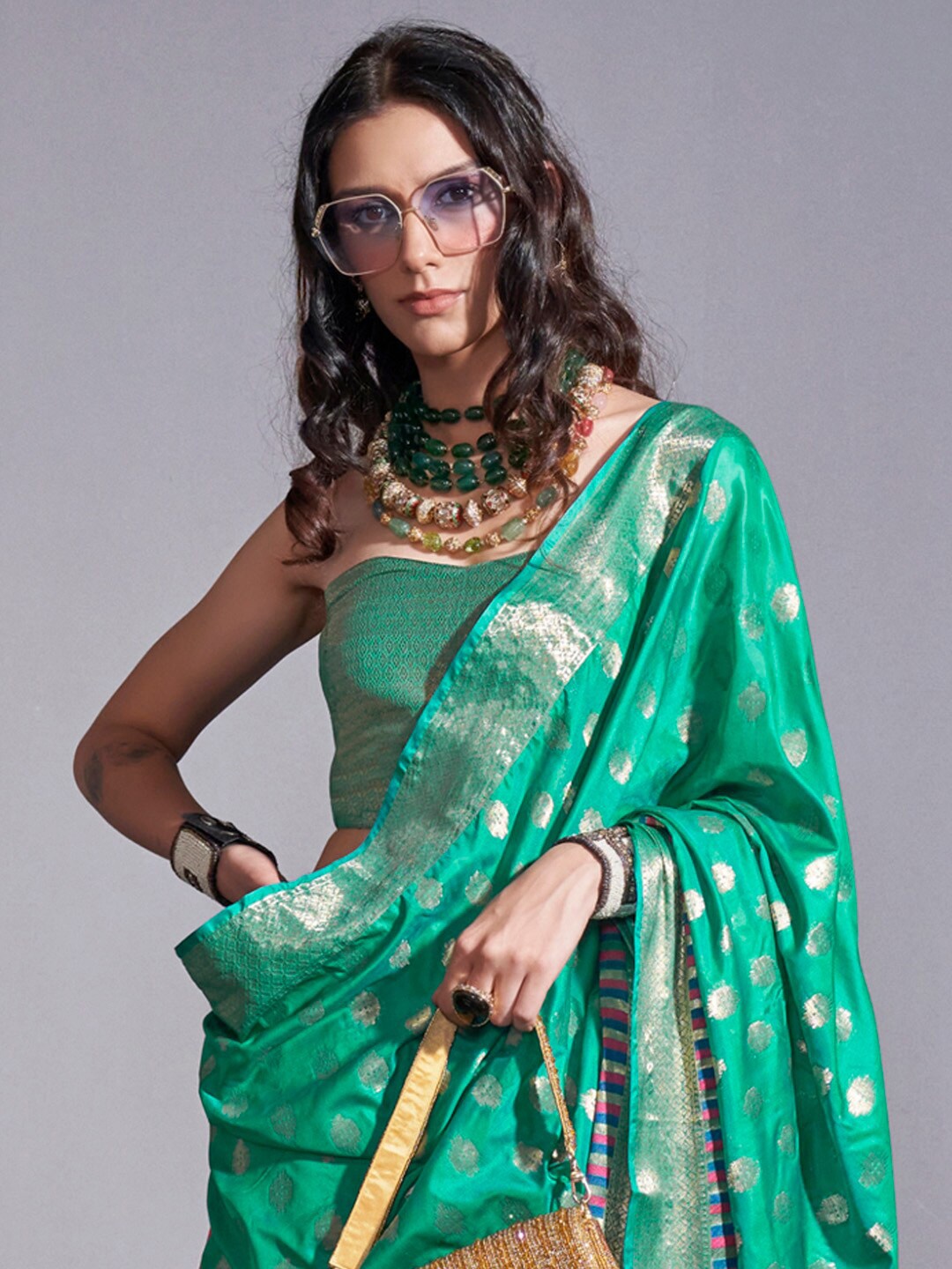 

Mitera Woven Design Zari Banarasi Saree, Teal