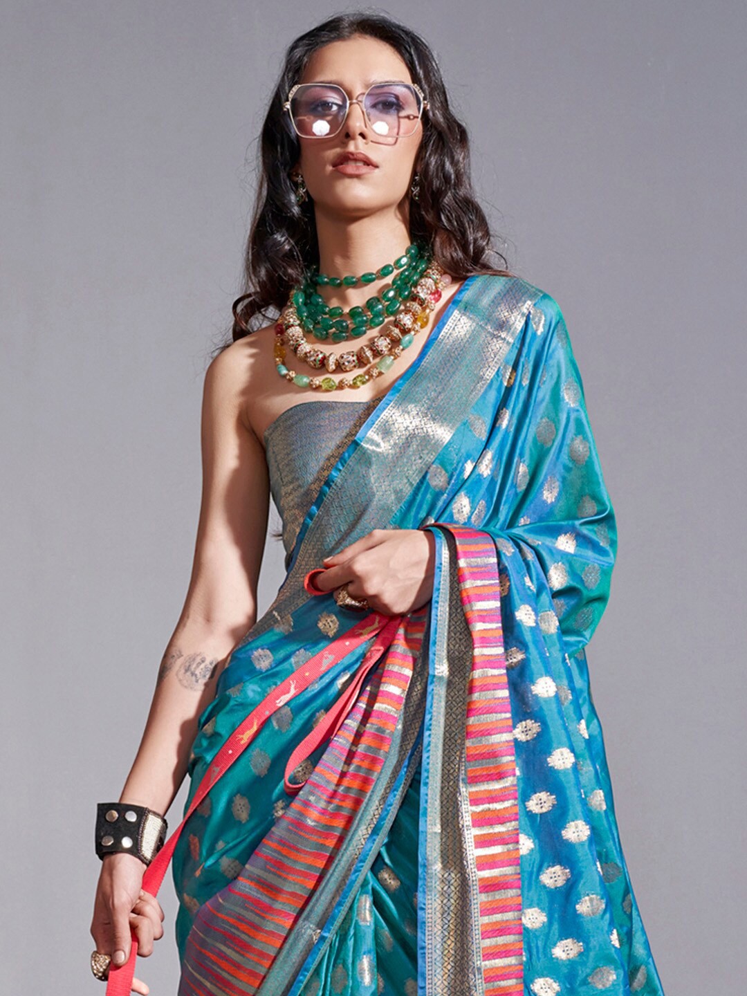

Mitera Woven Design Zari Banarasi Saree, Blue