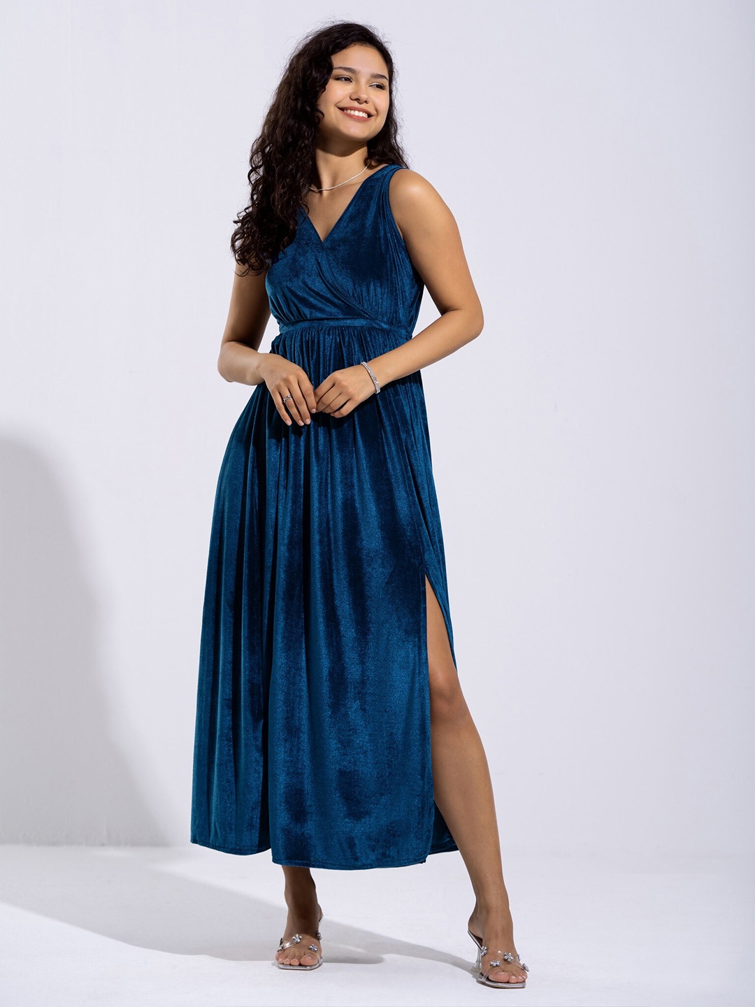 

AASK V-Neck Velvet Maxi Dress, Teal