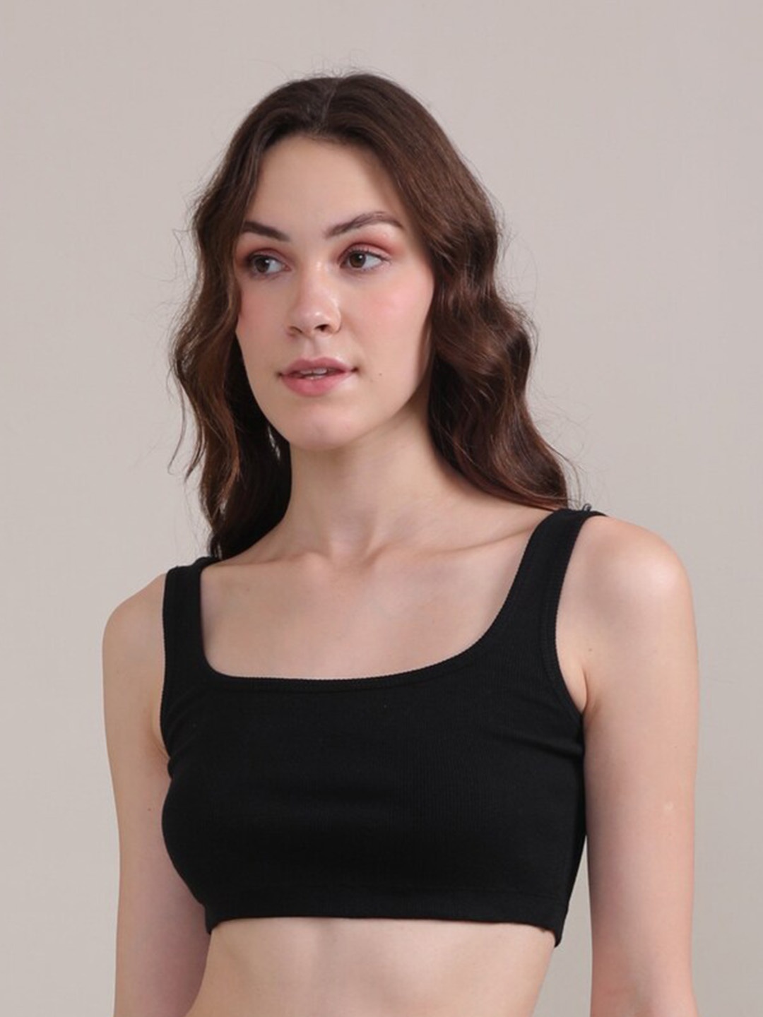 

BOTNIA Cotton Bralette Crop Top, Black