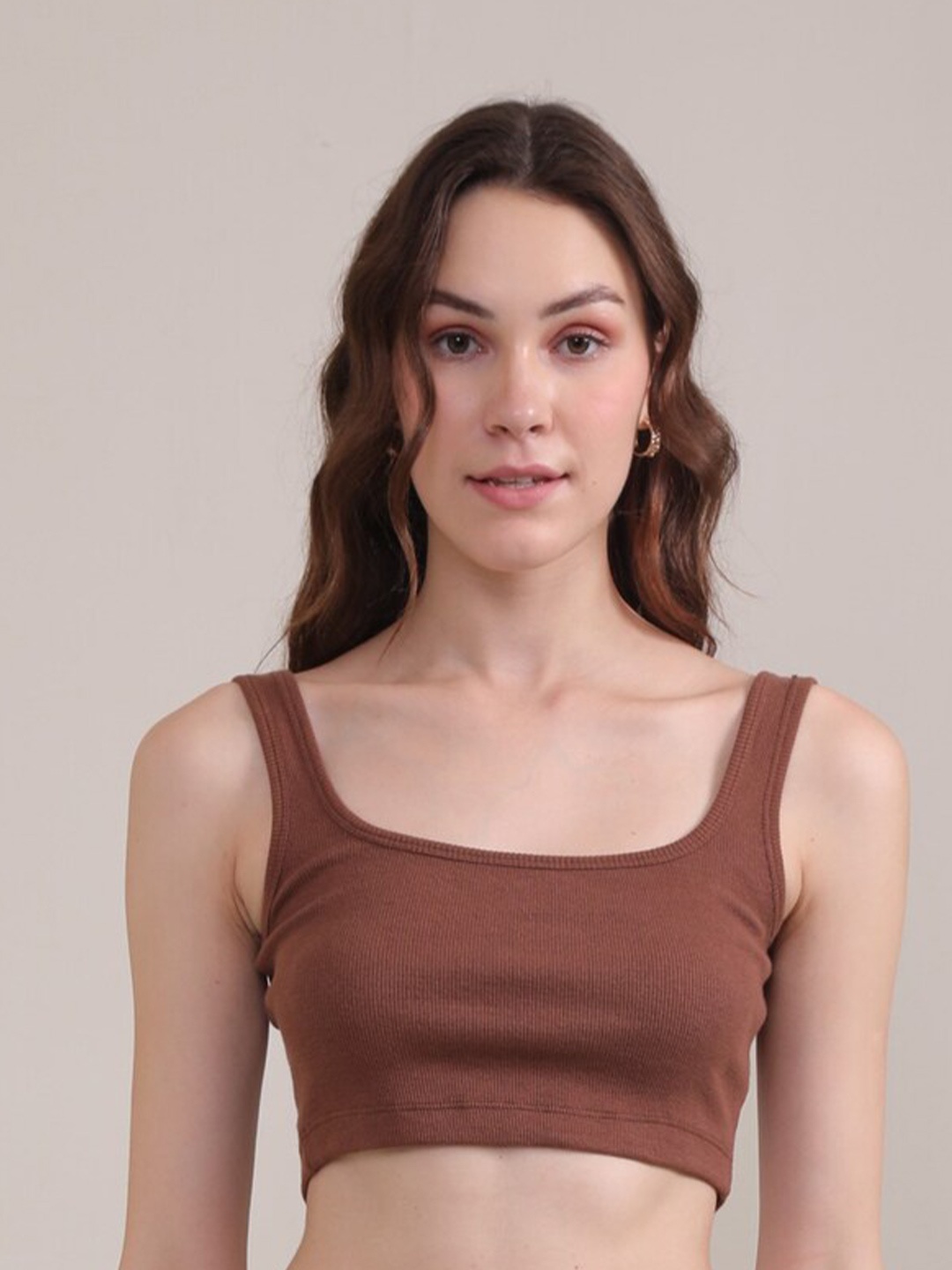 

BOTNIA Cotton Tank Crop Top, Brown