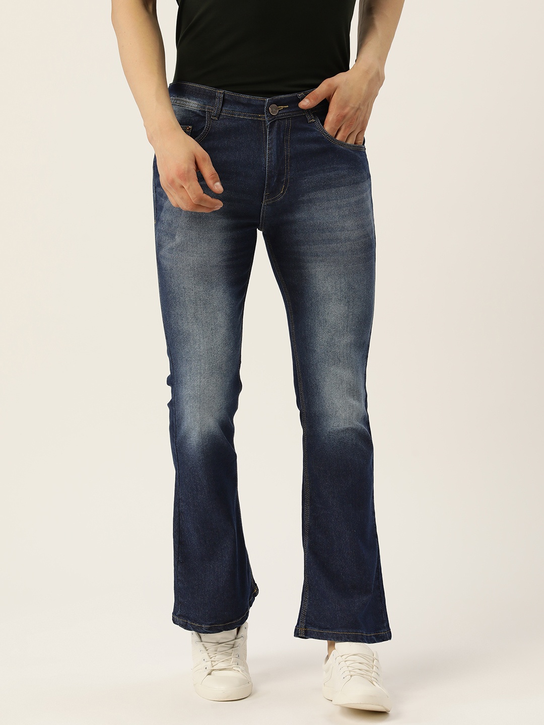 

PARIS HAMILTON Men Bootcut Heavy Fade Acid Wash Stretchable Jeans, Navy blue