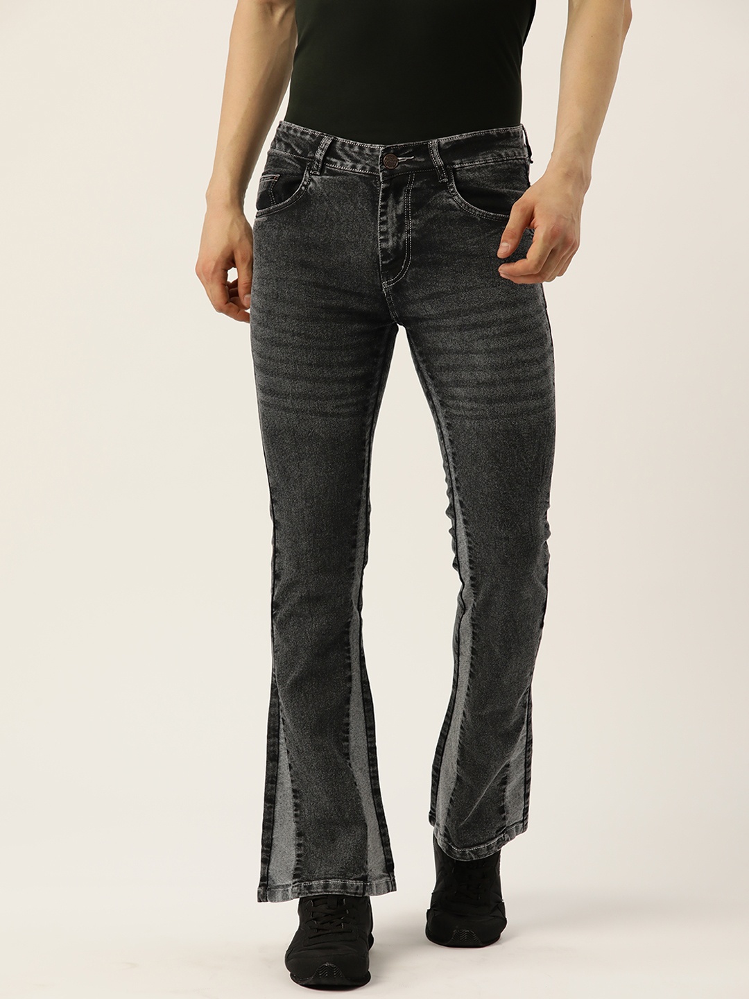

PARIS HAMILTON Men Bootcut Light Fade Colourblocked Stretchable Jeans, Charcoal
