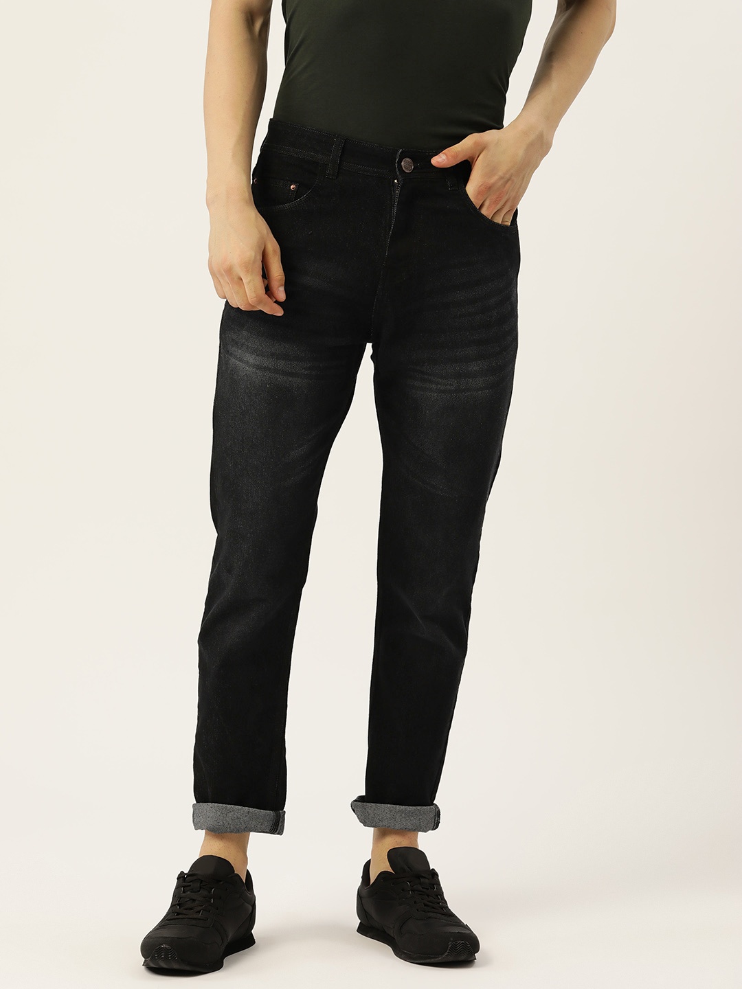 

PARIS HAMILTON Men Relaxed Fit Light Fade Stretchable Jeans, Black