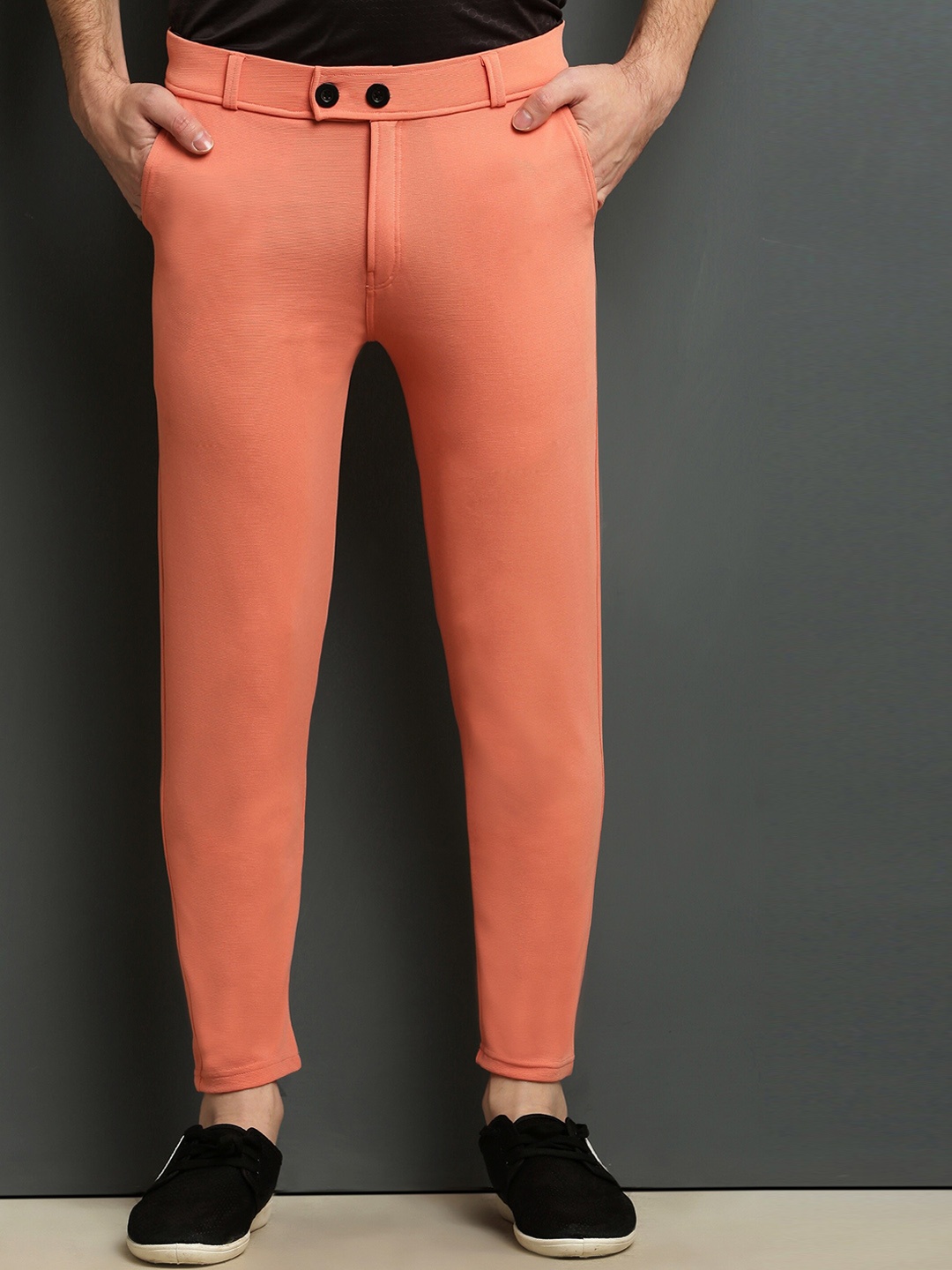 

WE PERFECT Men Relaxed Slim Fit Cropped Chinos Trousers, Peach
