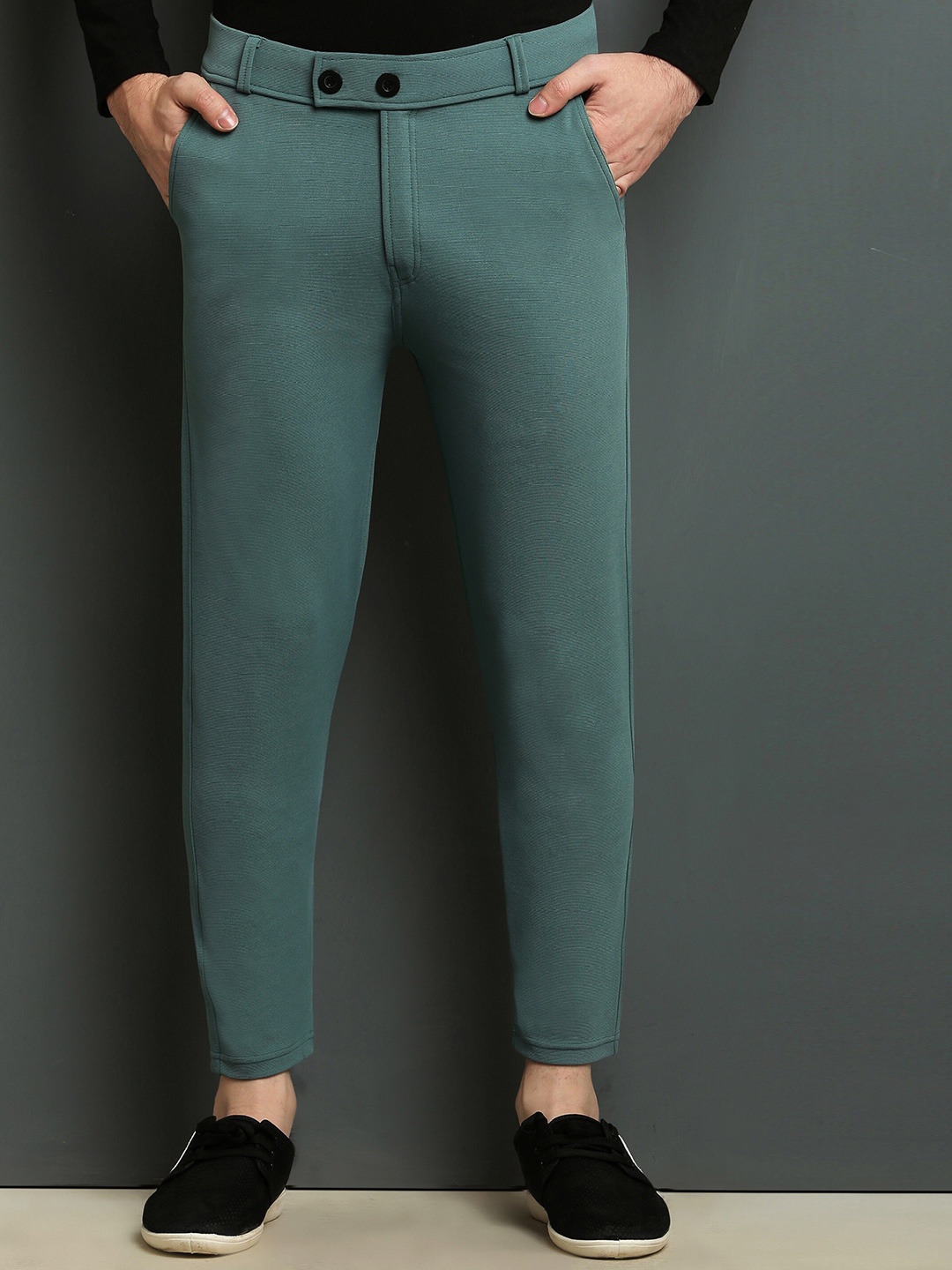 

WE PERFECT Men Relaxed Slim Fit Cropped Chinos Trousers, Blue