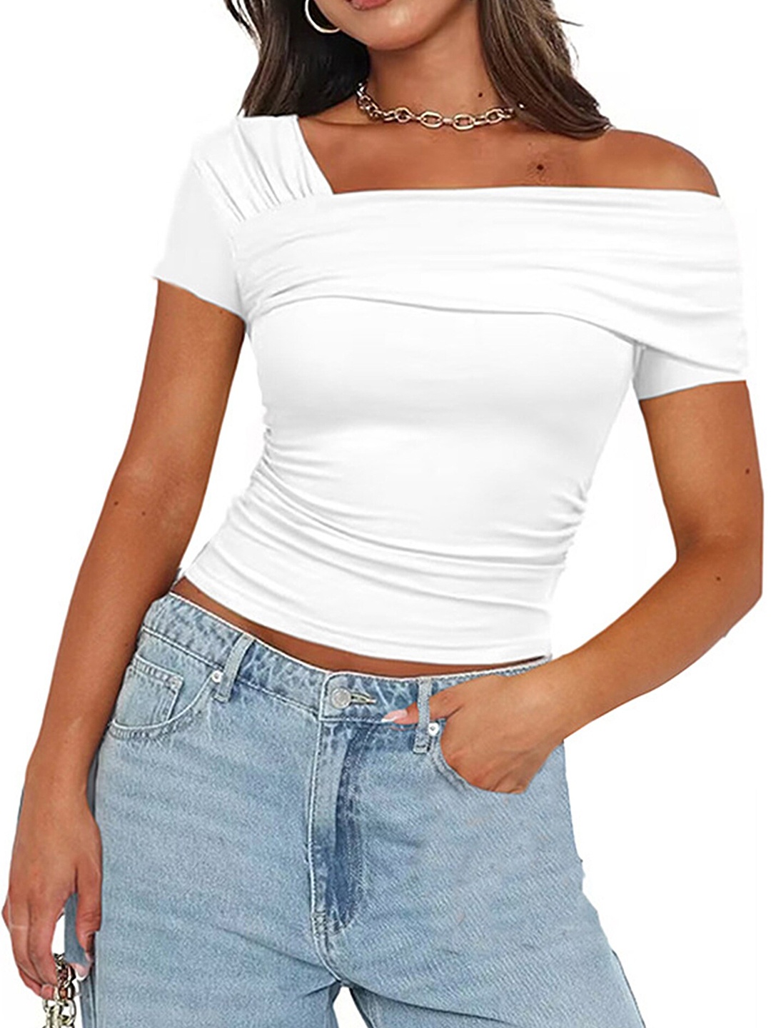 

LULU & SKY Off-Shoulder Crop Top, White