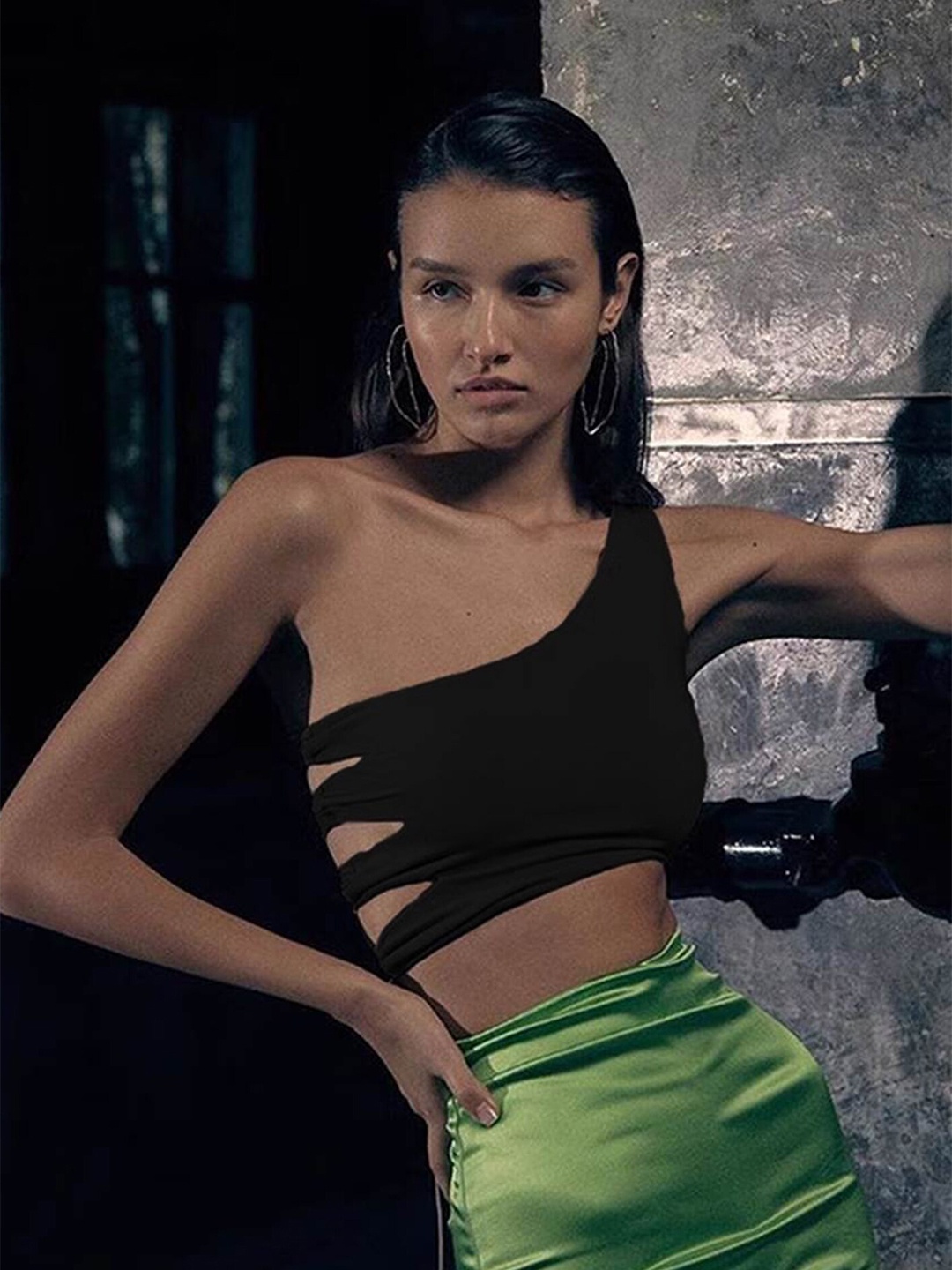

LULU & SKY One Shoulder Tube Crop Top, Black