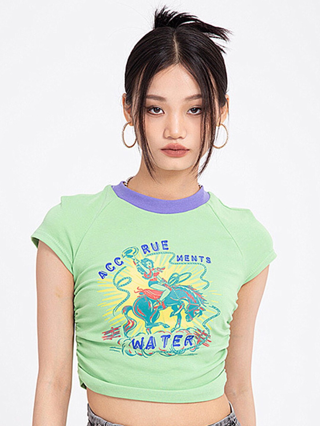 

LULU & SKY Typography Print Pure Cotton Crop Top, Green