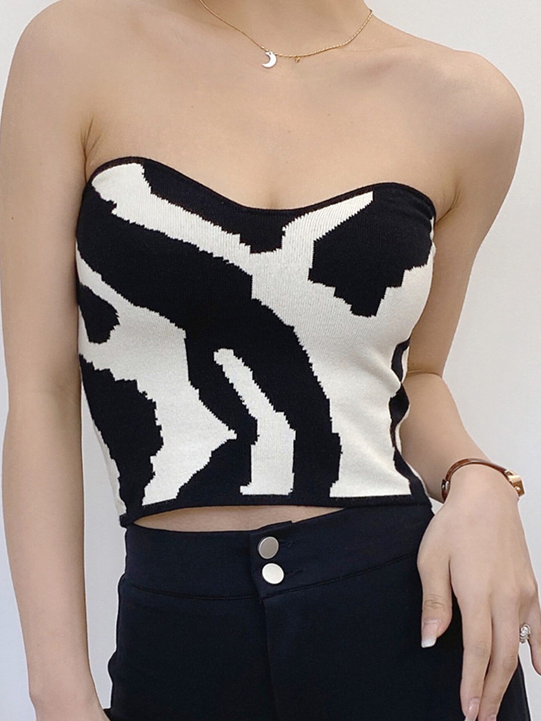 

LULU & SKY Abstract Printed Strapless Tube Crop Top, White