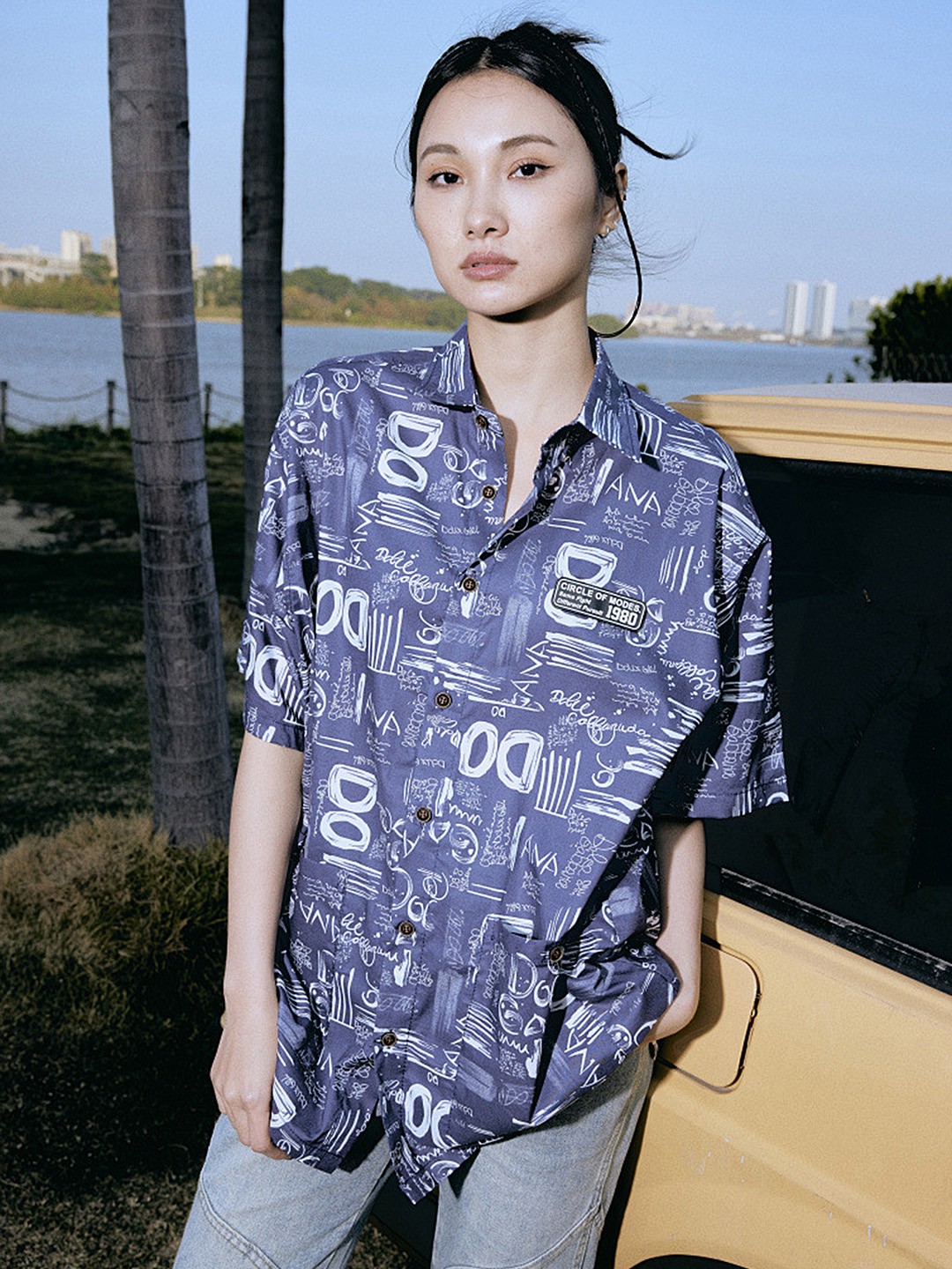 

LULU & SKY Typography Printed Spread Collar Casual Shirt, Blue