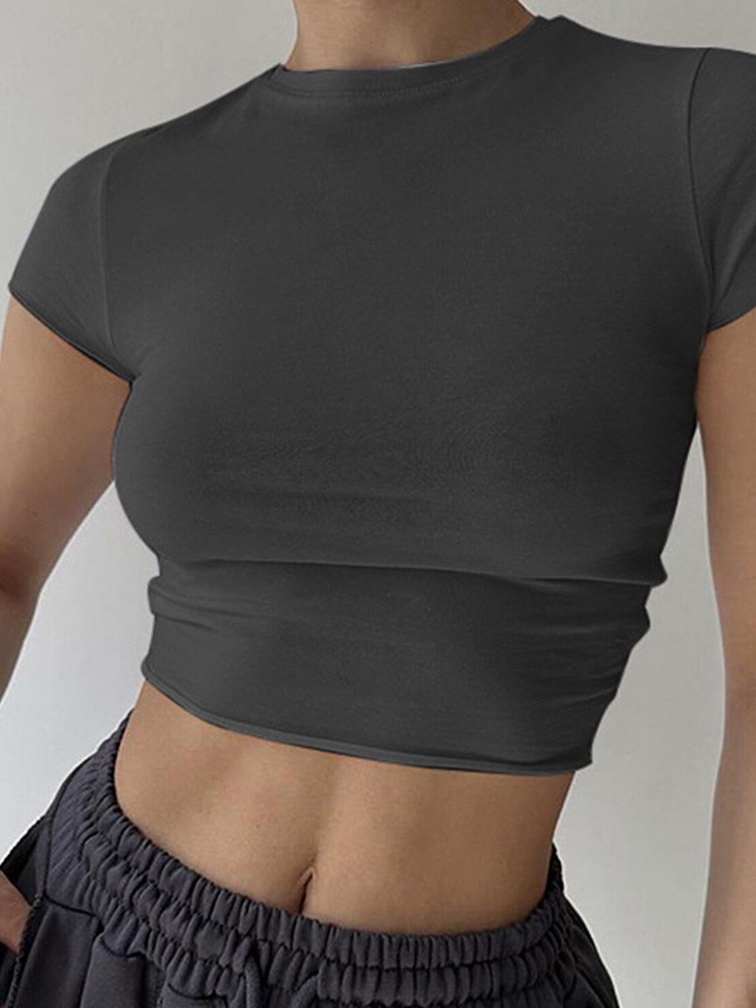 

LULU & SKY Fitted Crop Top, Grey