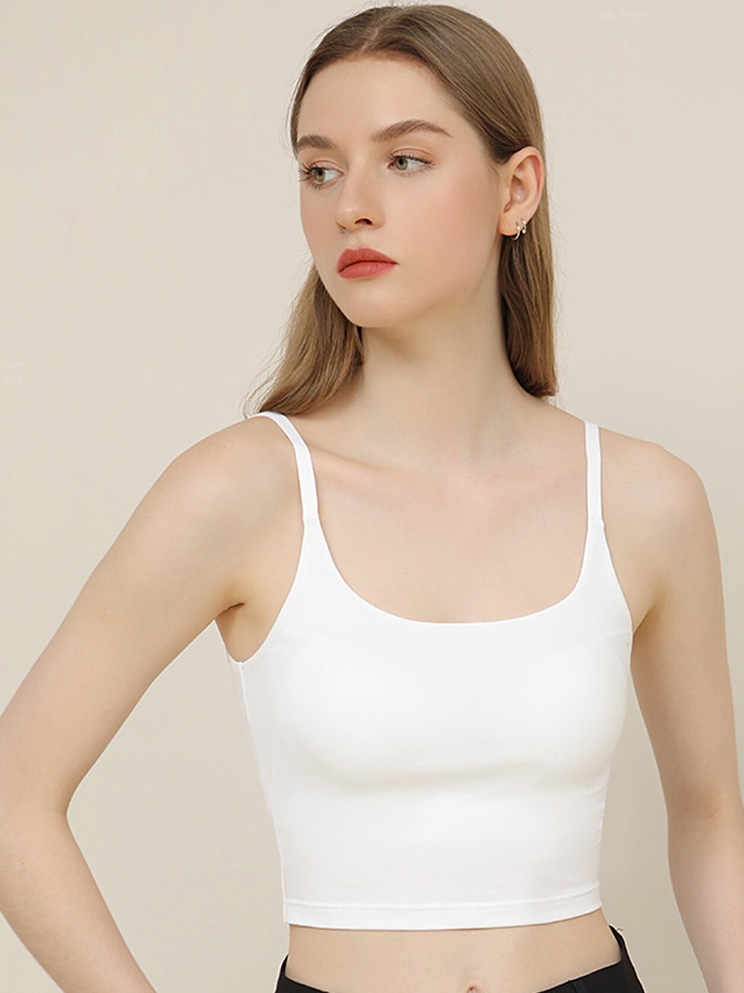 

LULU & SKY Shoulder Straps Fitted Crop Top, White