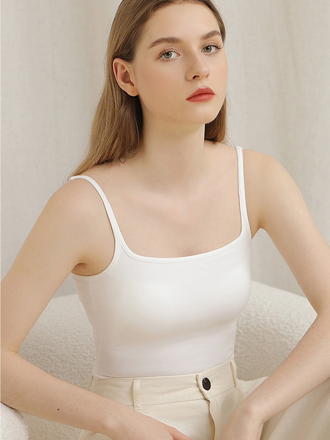 

LULU & SKY Shoulder Straps Sleeveless Fitted Top, White