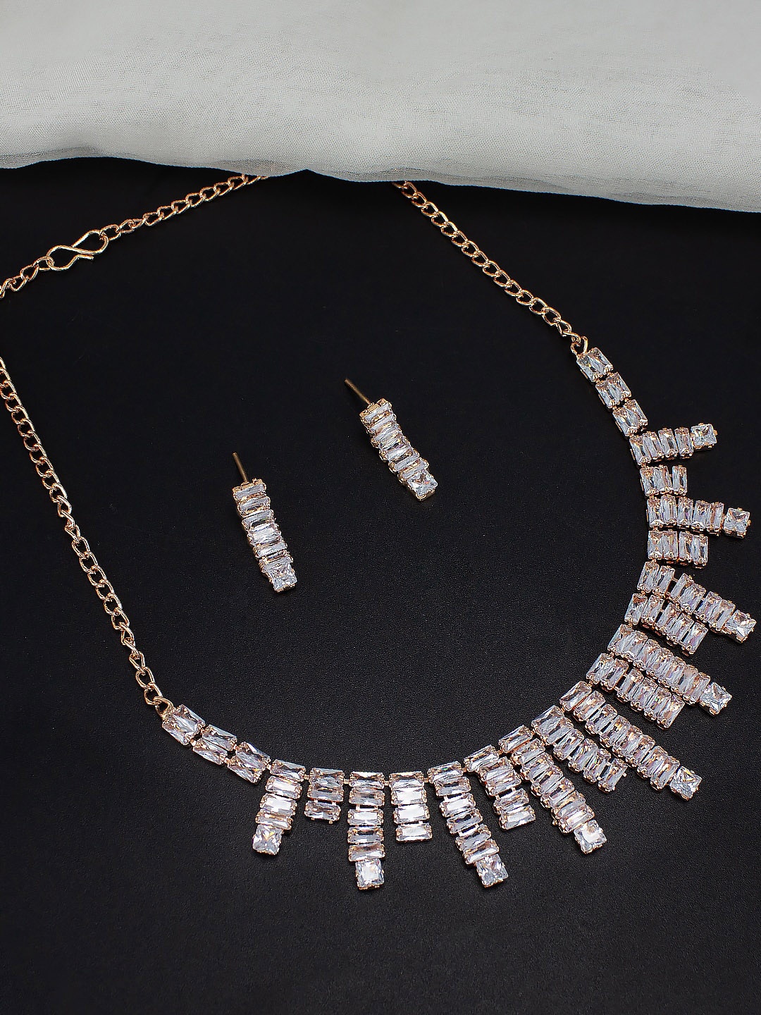 

PRIVIU Rose Gold Plated Cubic Zirconia Studded Necklace and Earrings