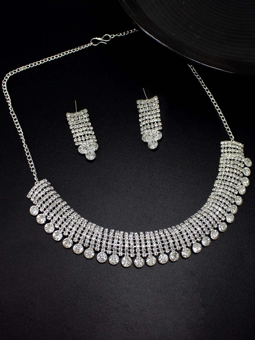 

PRIVIU Silver-Plated Cubic Zirconia Studded Necklace and Earrings