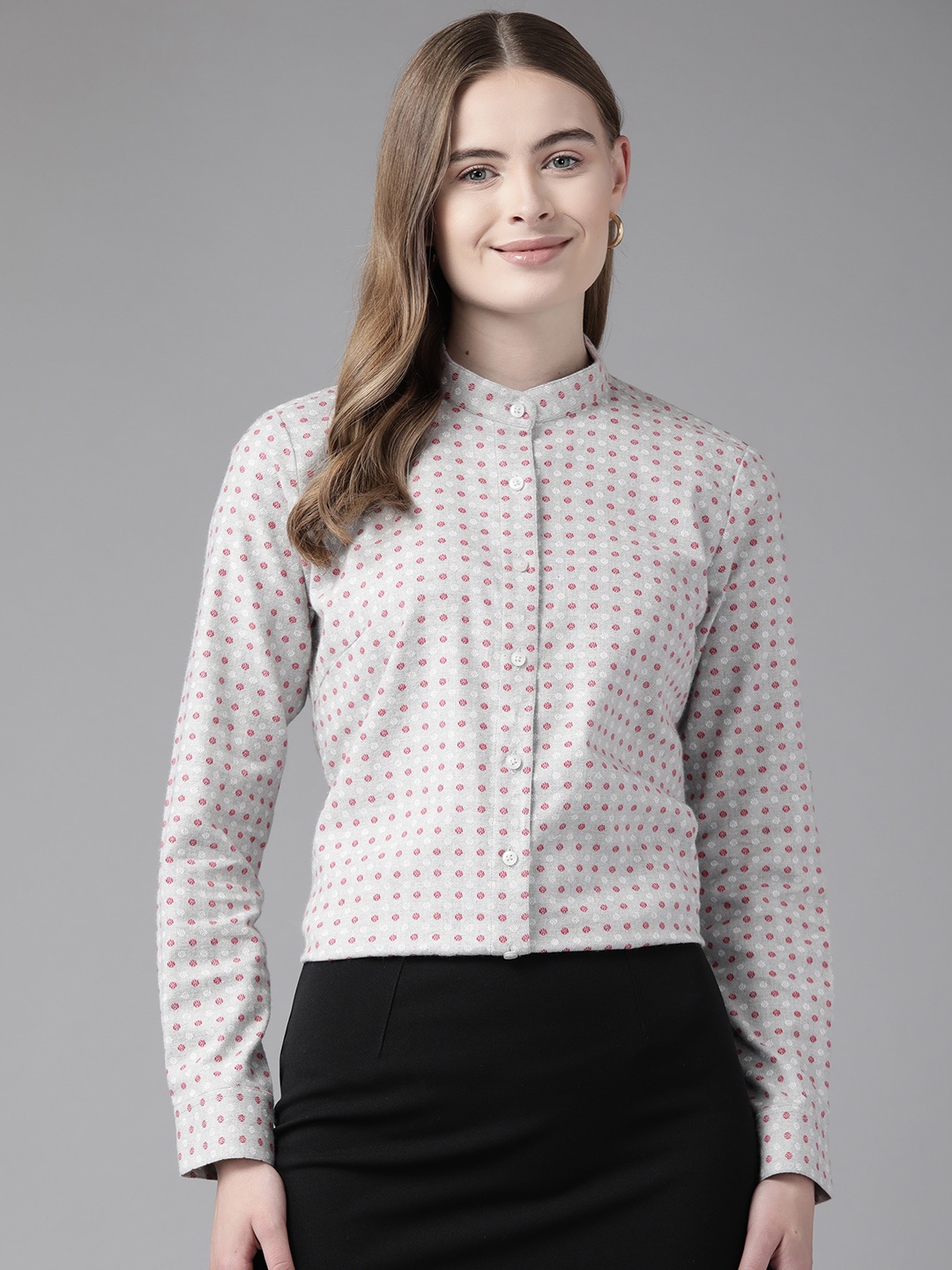 

English Navy Women Printed Formal Shirt, Grey