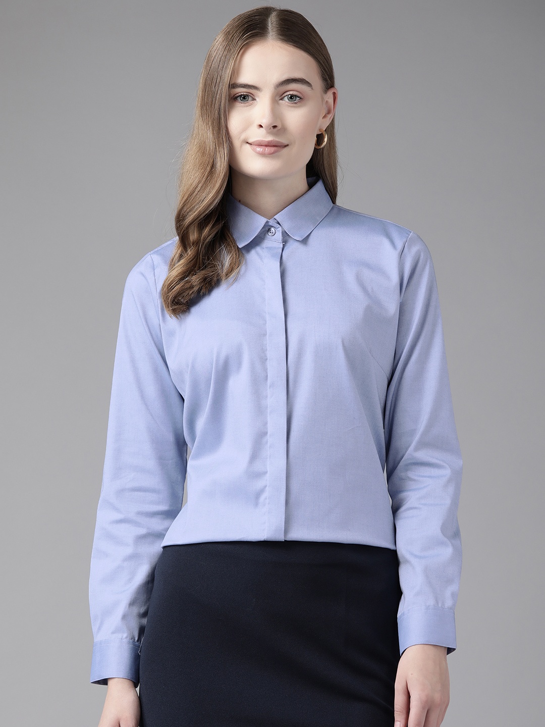 

English Navy Women Solid Formal Shirt, Blue