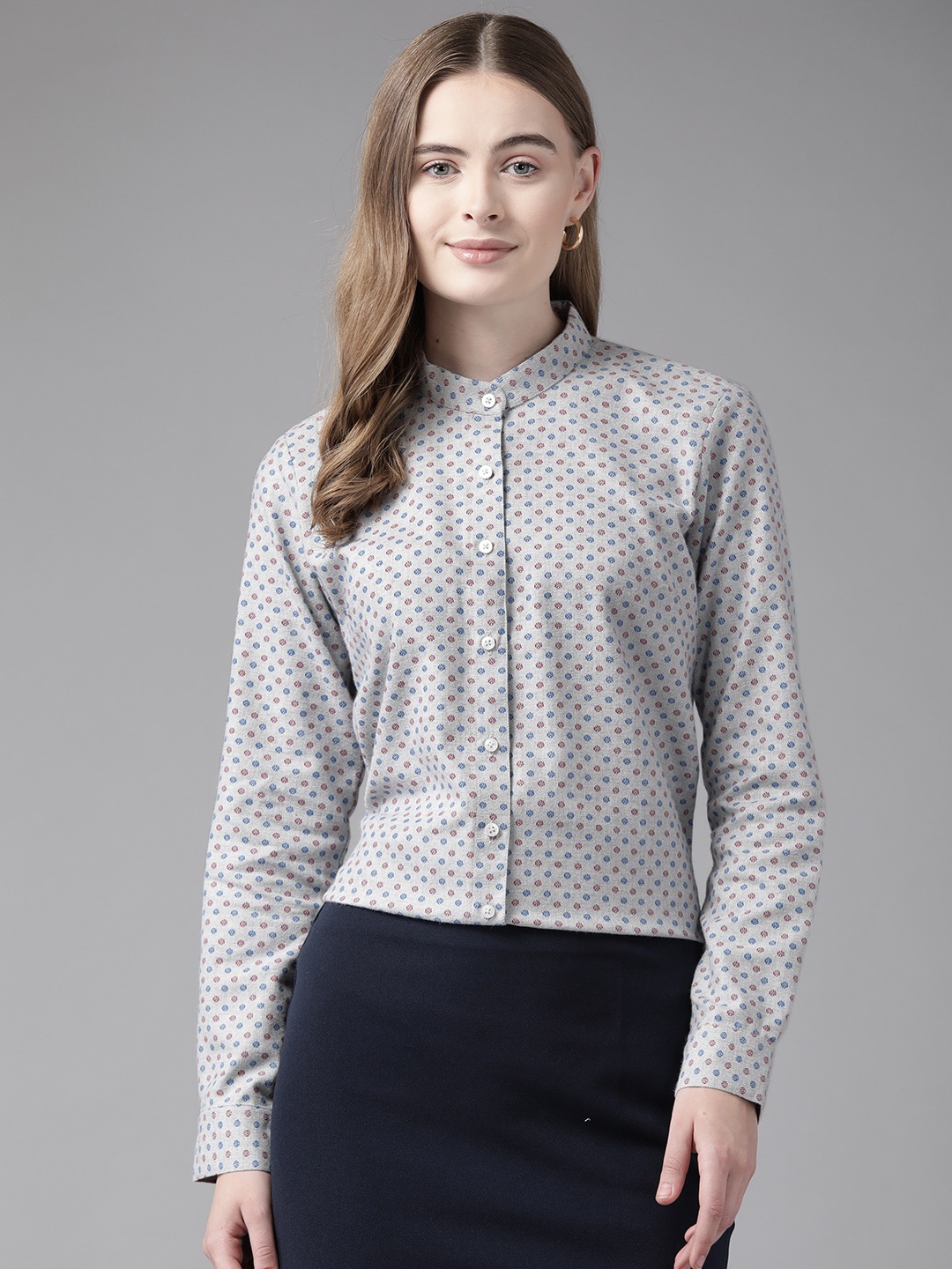 

English Navy Women Printed Formal Shirt, Grey