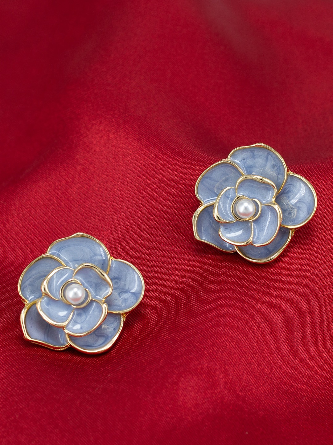 

PRIVIU Gold-Plated Pearl Floral Studs Earrings