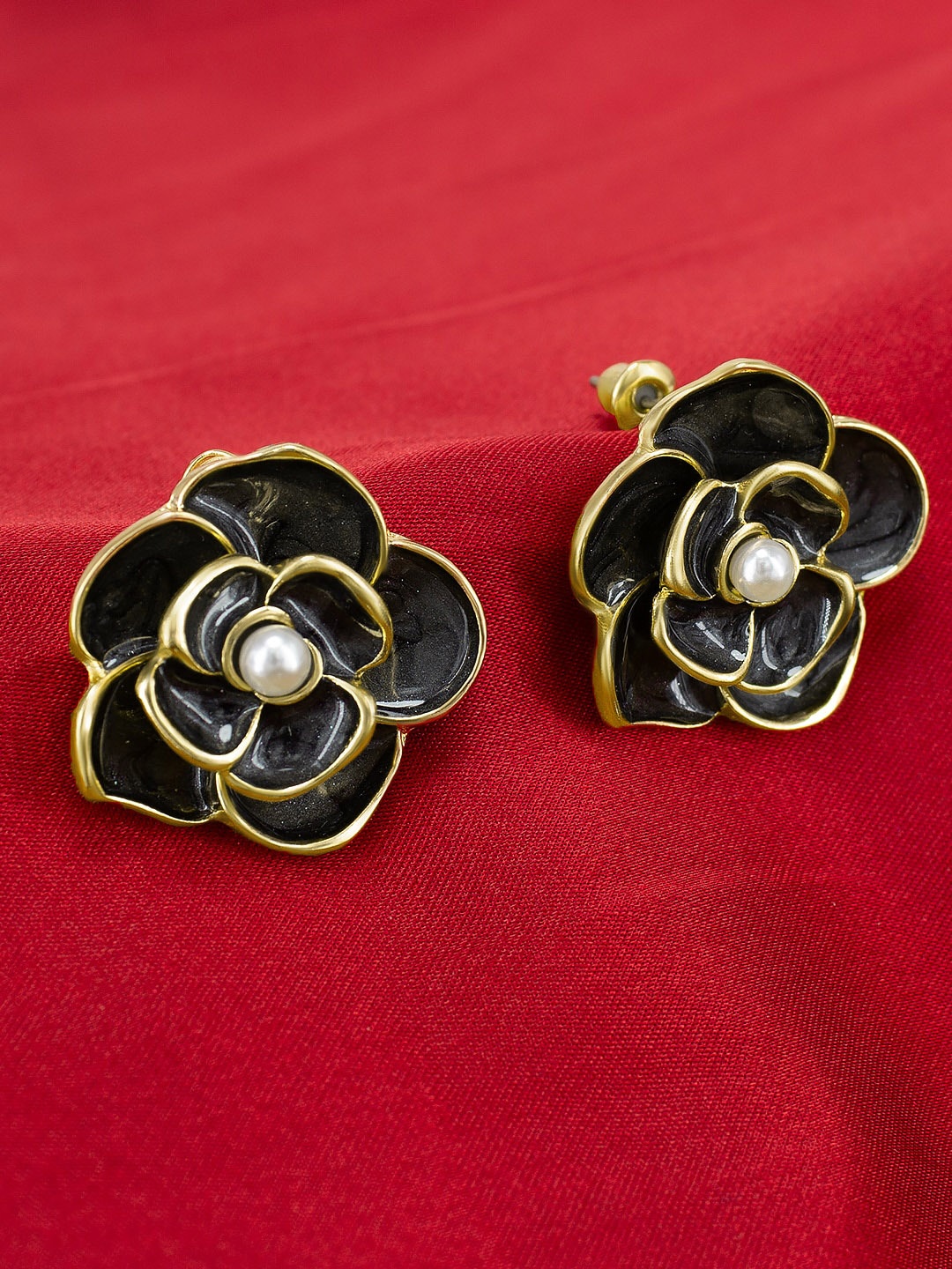 

PRIVIU Gold-Plated Metal Floral Studs Earrings