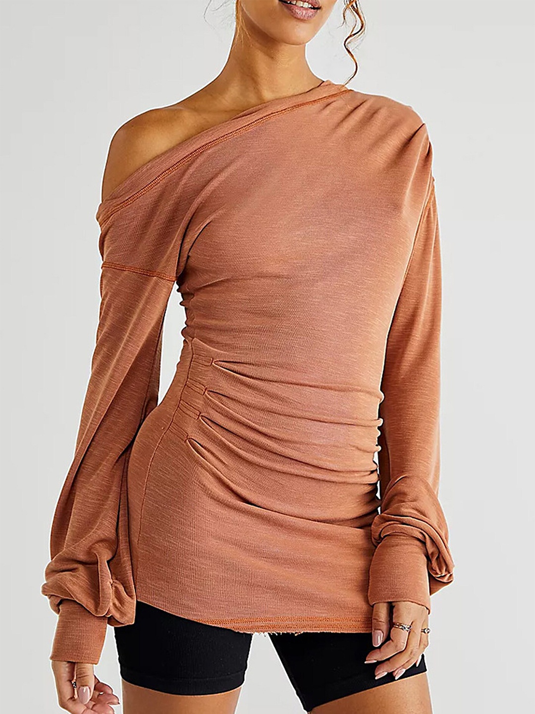 

LULU & SKY One Shoulder Ruched Detailed Fitted Top, Pink