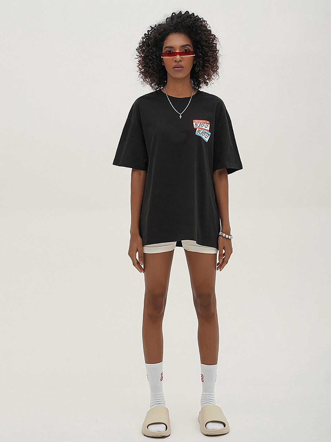 

LULU & SKY Typography Printed Boxy Fit Pure Cotton Tshirts, Black