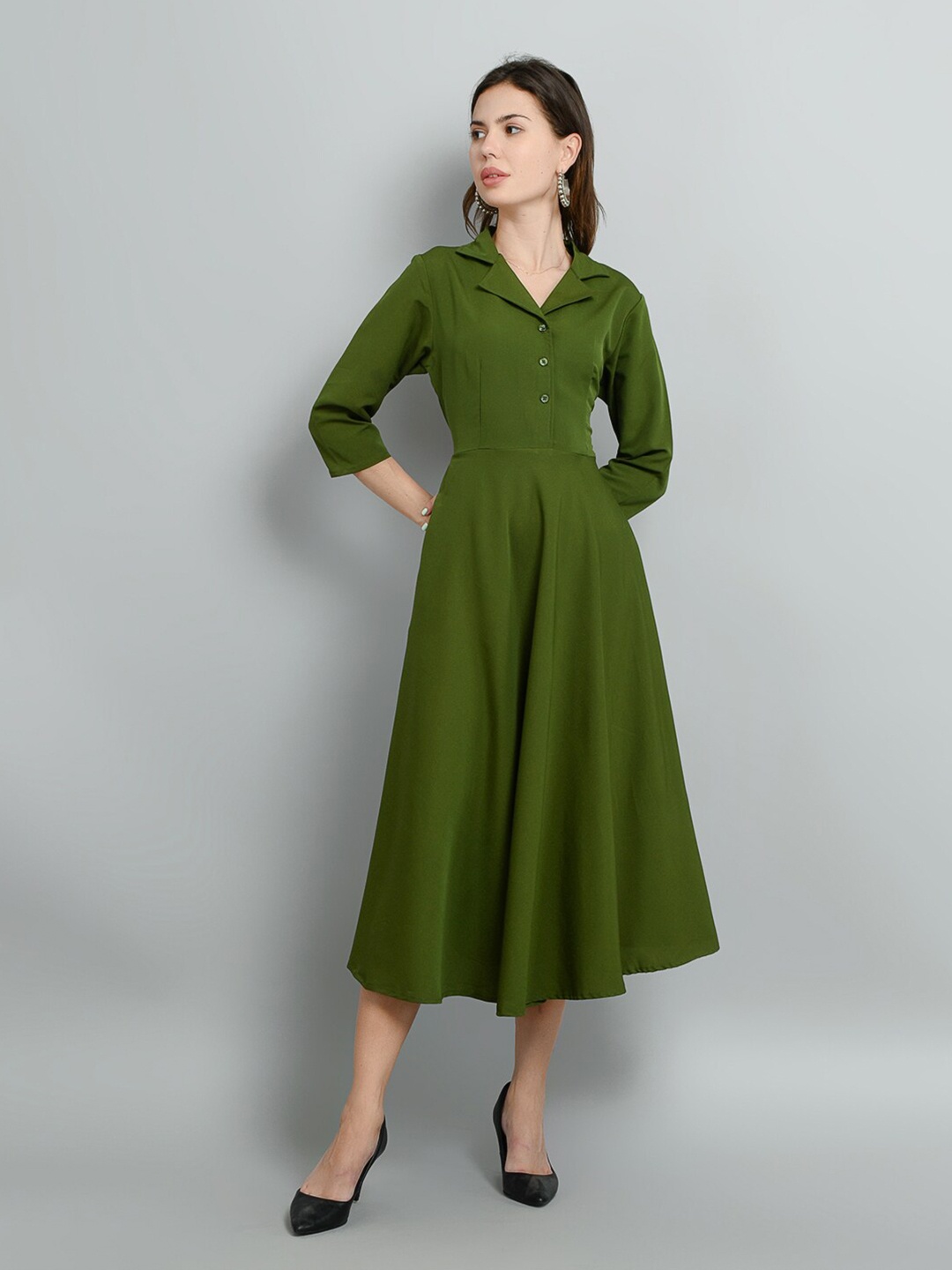 

Kushi Flyer Crepe Fit & Flare Midi Dress, Green