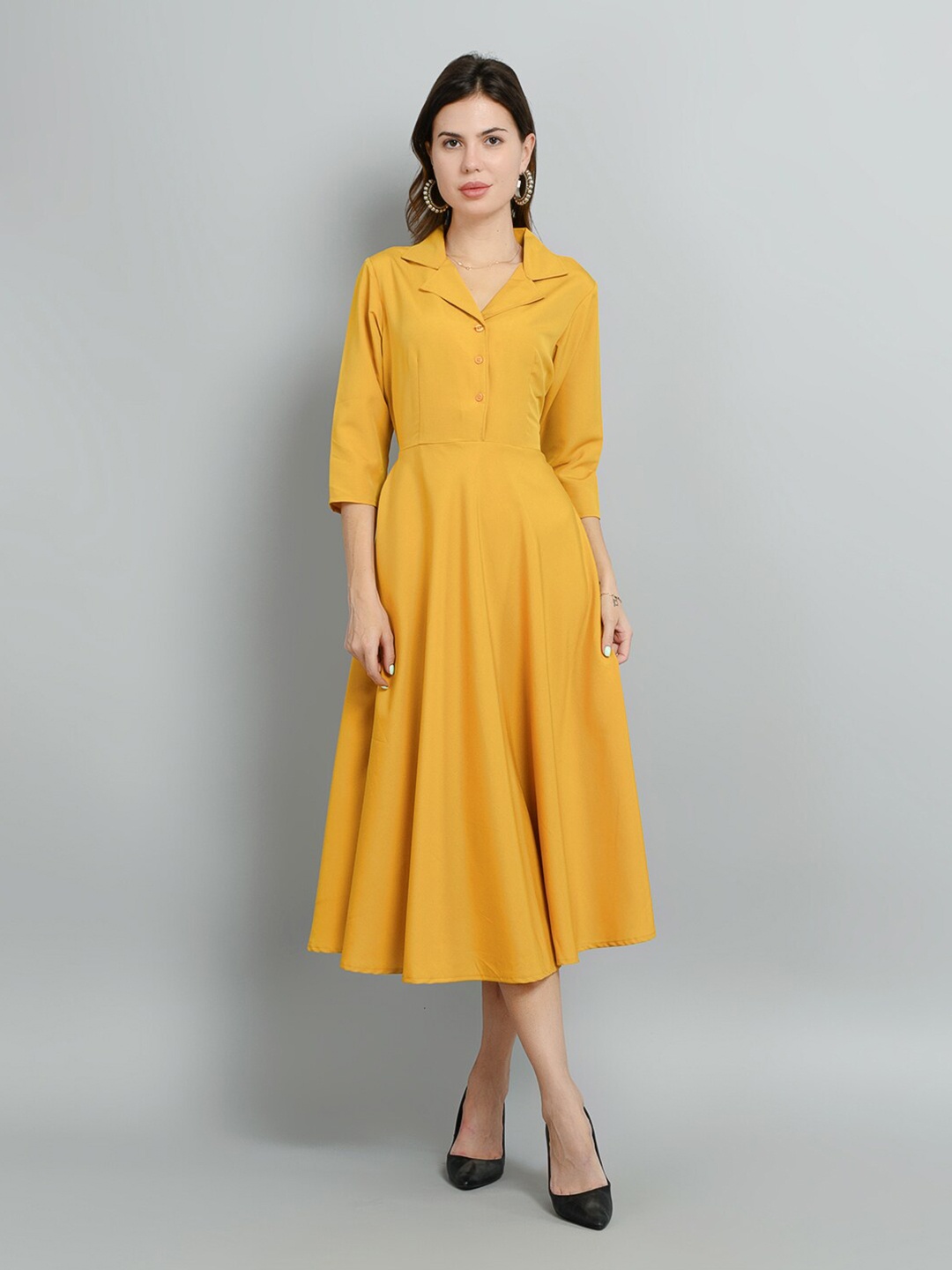 

Kushi Flyer Cuban Collar Fit & Flare Dress, Yellow