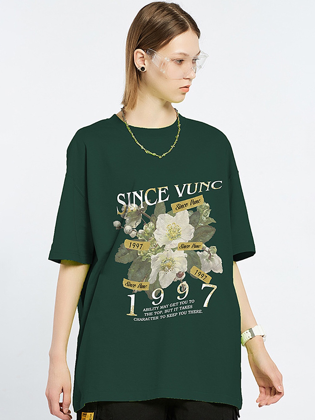 

LULU & SKY Graphic Printed Pure Cotton Boxy T-Shirt, Green