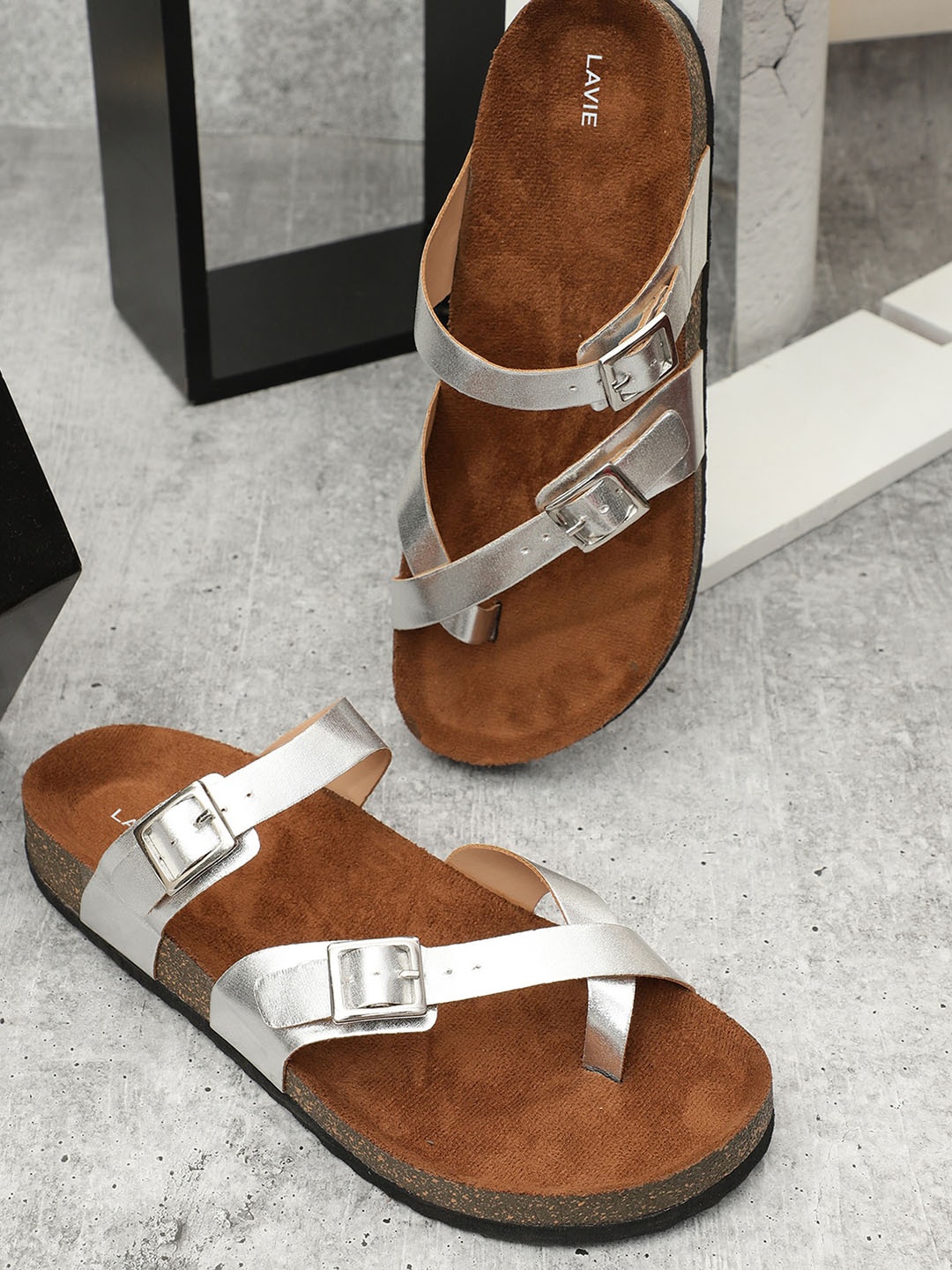 

Lavie Buckle Detail One Toe Flats, Silver