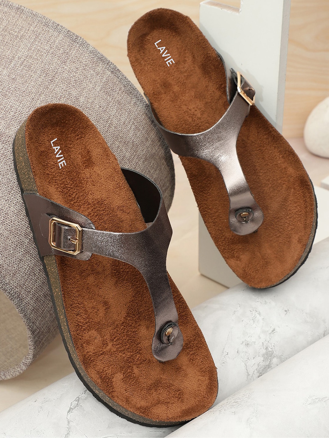 

Lavie T-Strap Flats with Buckles, Bronze