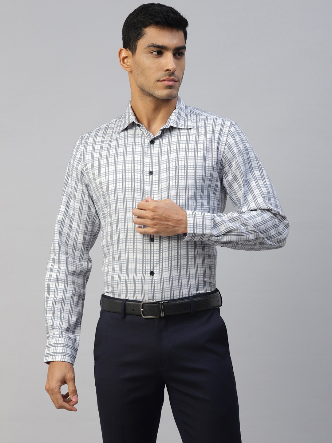 

DON VINO Men Comfort Slim Fit Tartan Checked Cotton Formal Shirt, White