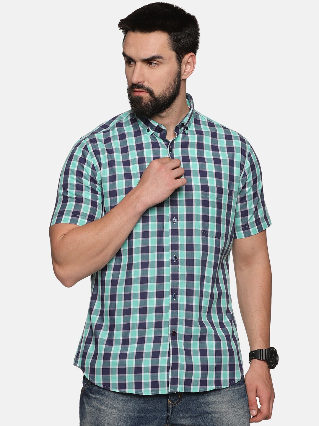 

DON VINO Comfort Tartan Checked Cotton Casual Shirt, Blue