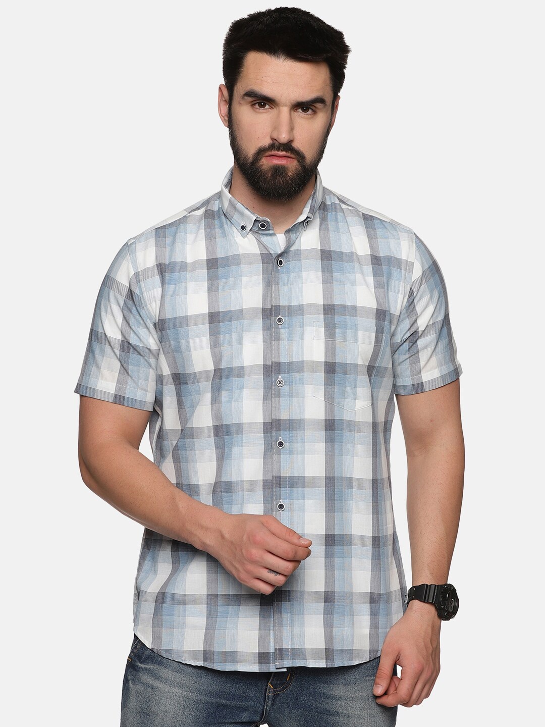 

DON VINO Comfort Tartan Checked Cotton Casual Shirt, Blue