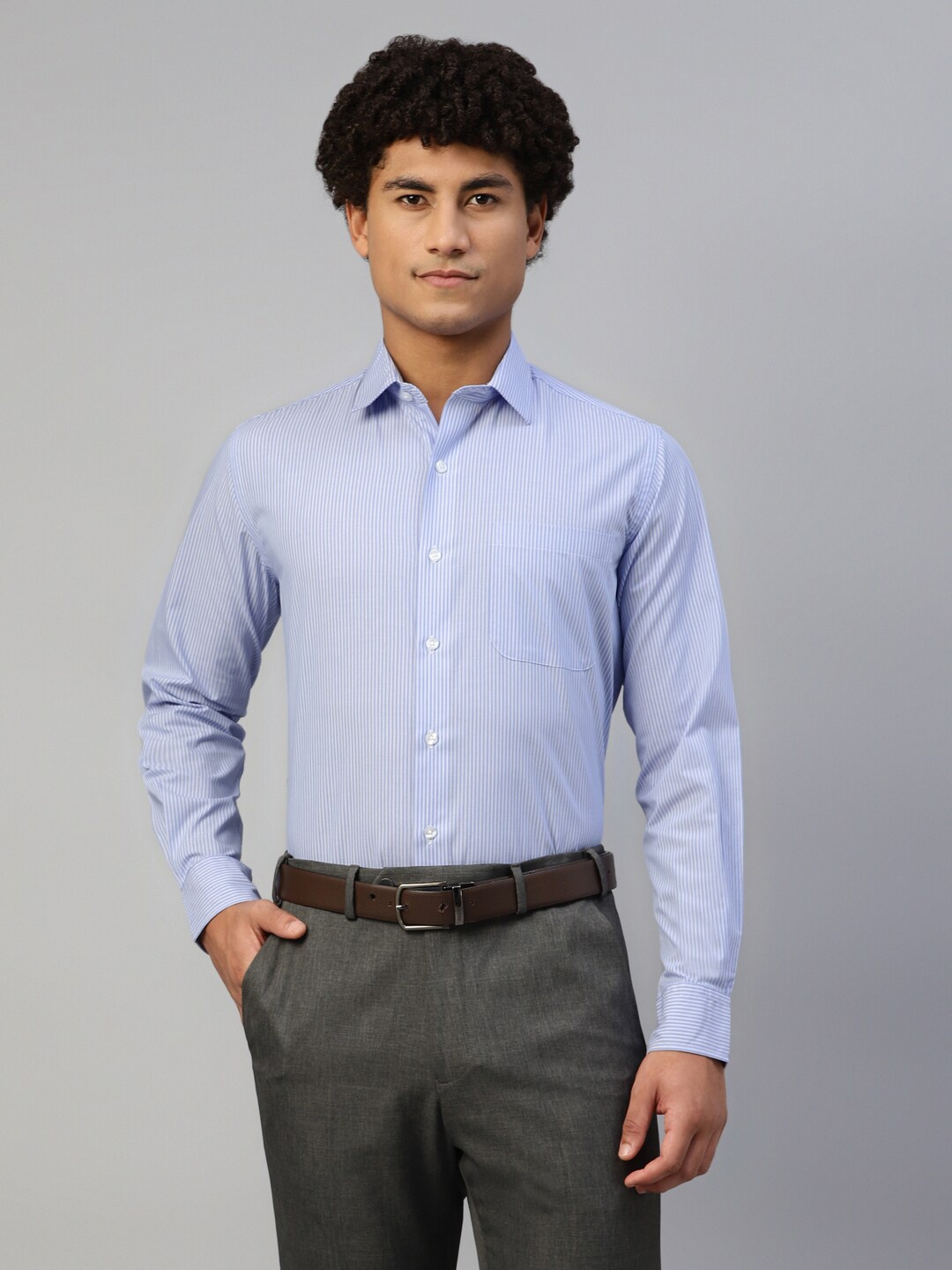 

DON VINO Comfort Vertical Striped Spread Collar Cotton Formal Shirt, Blue