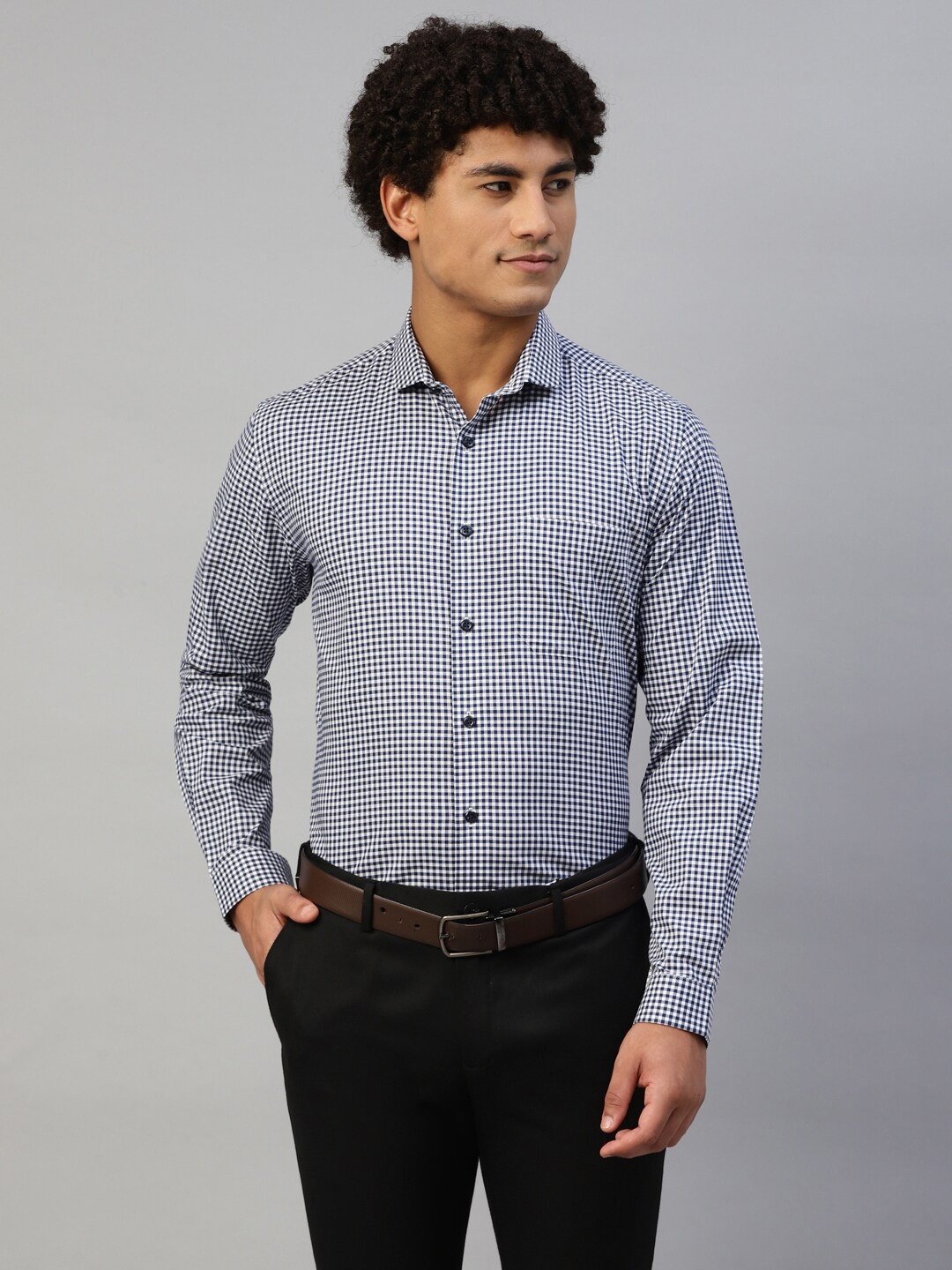 

DON VINO Comfort Micro Checked Cotton Formal Shirt, Navy blue
