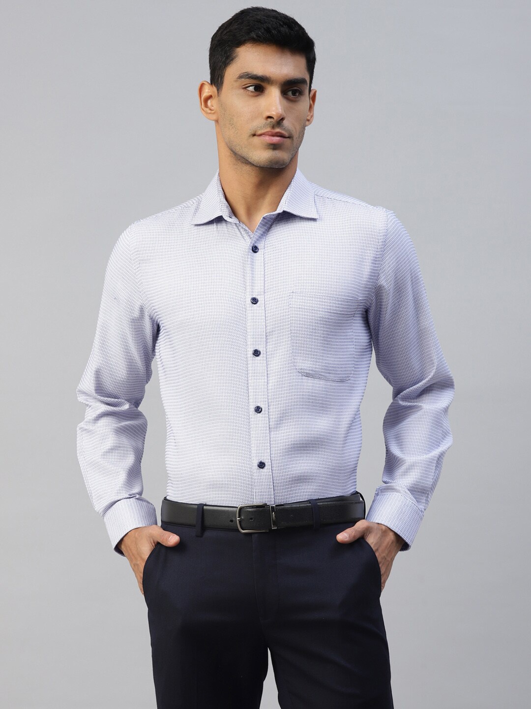 

DON VINO Comfort Slim Fit Geometric Printed Cotton Formal Shirt, Blue