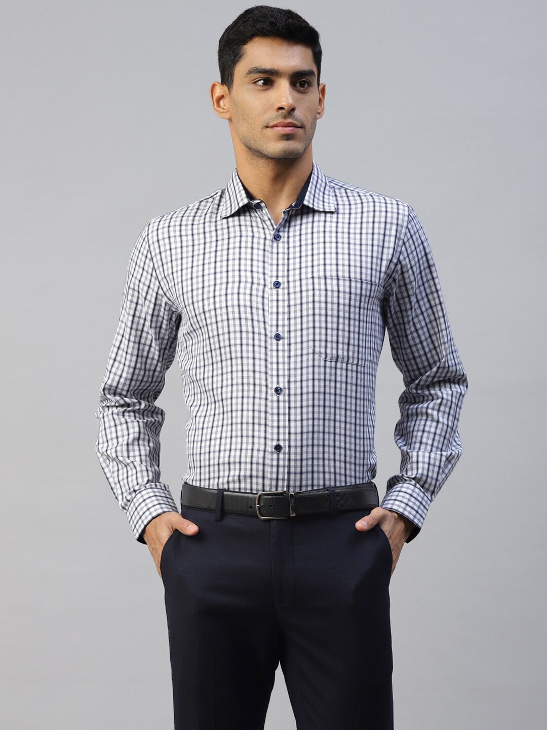 

DON VINO Comfort Slim-Fit Tartan Checked Spread Collar Cotton Formal Shirt, White