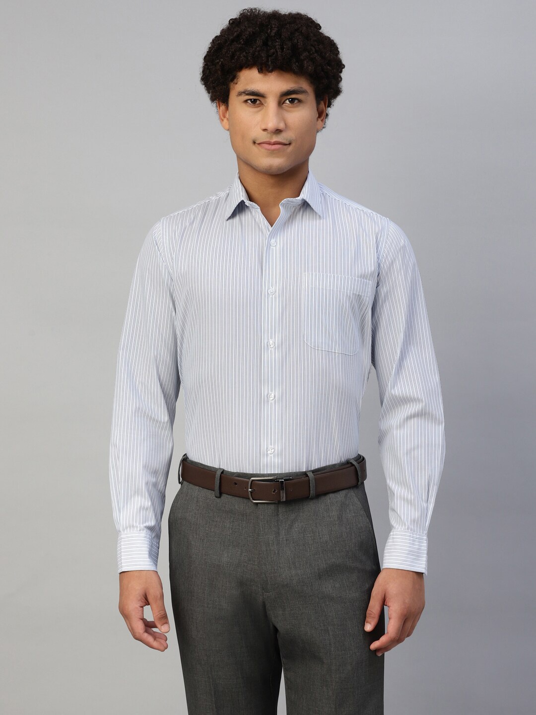 DON VINO Comfort Vertical Striped Spread Collar Cotton Formal Shirt, White