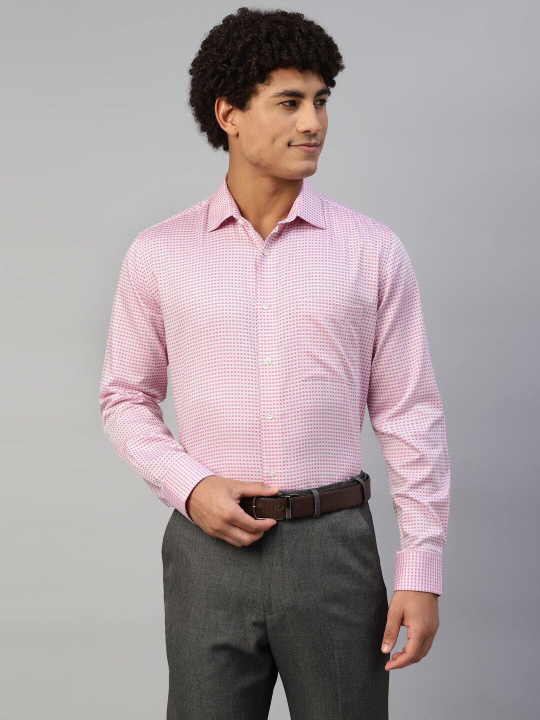 

DON VINO Comfort Micro Ditsy Printed Spread Collar Cotton Formal Shirt, Pink