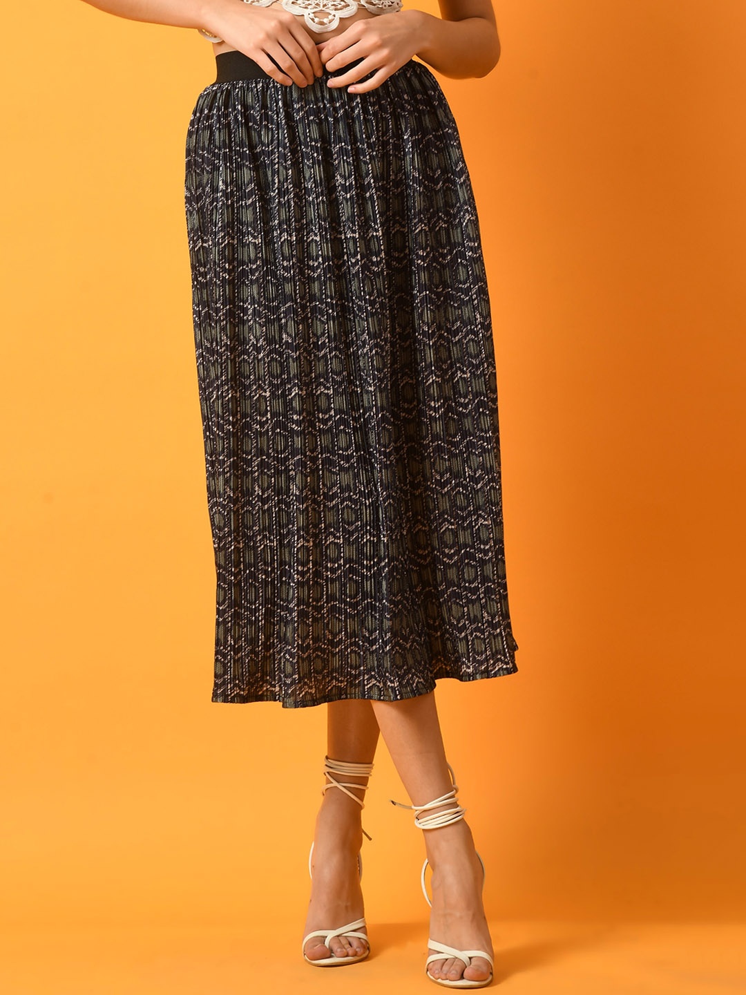 

PANDORNA Printed A-line Midi Skirt, Navy blue