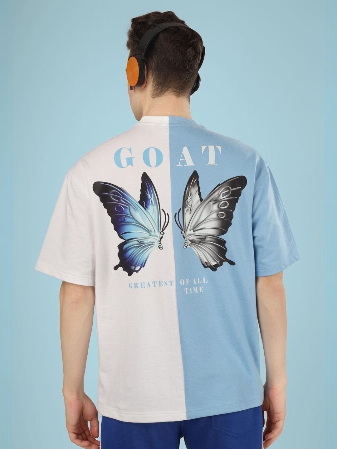 

WEARDUDS Colourblocked Drop-Shoulder Sleeves Oversized T-shirt, Blue
