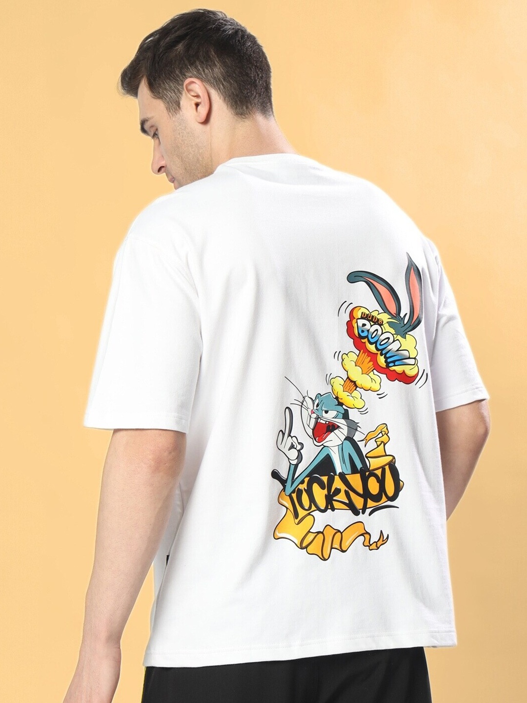 

WEARDUDS Typography Printed Oversized T-shirt, White